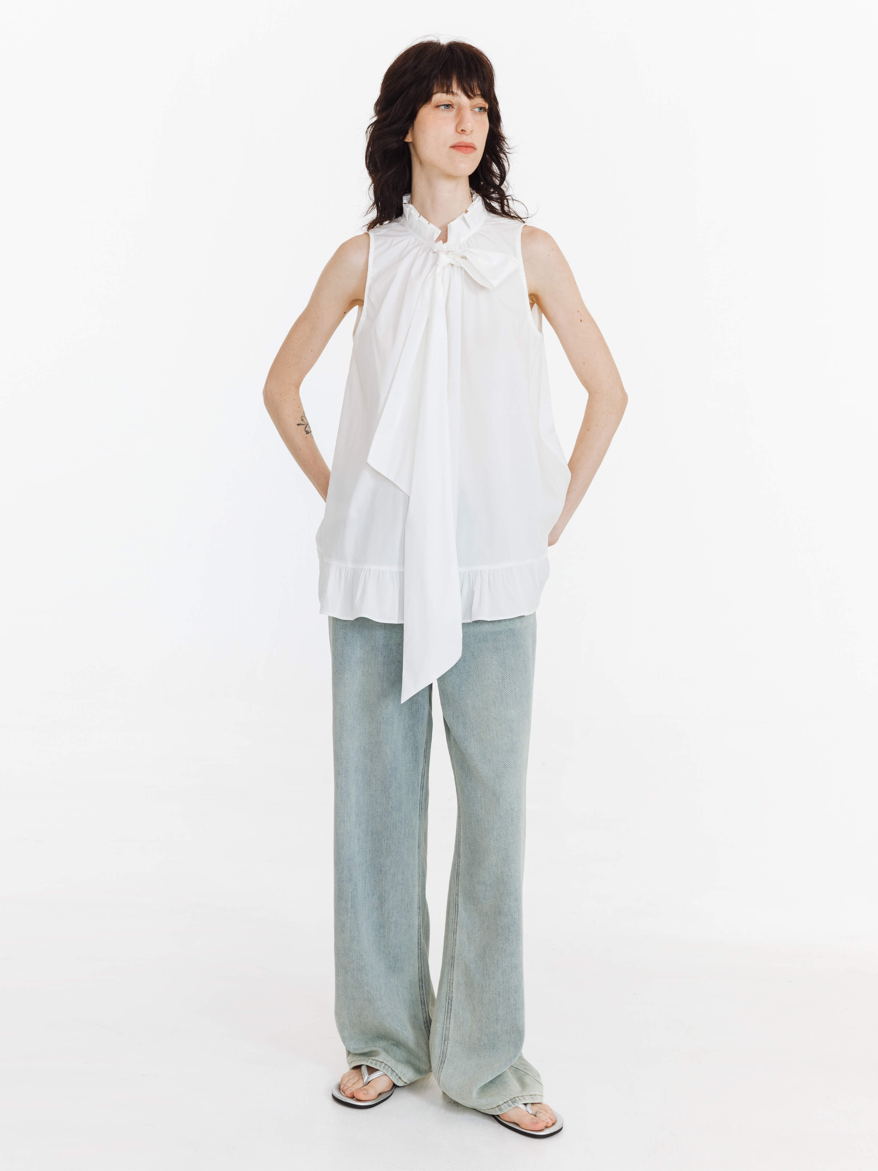 Ruffle Stand Collar Tie A-line Tank Top - Image 10