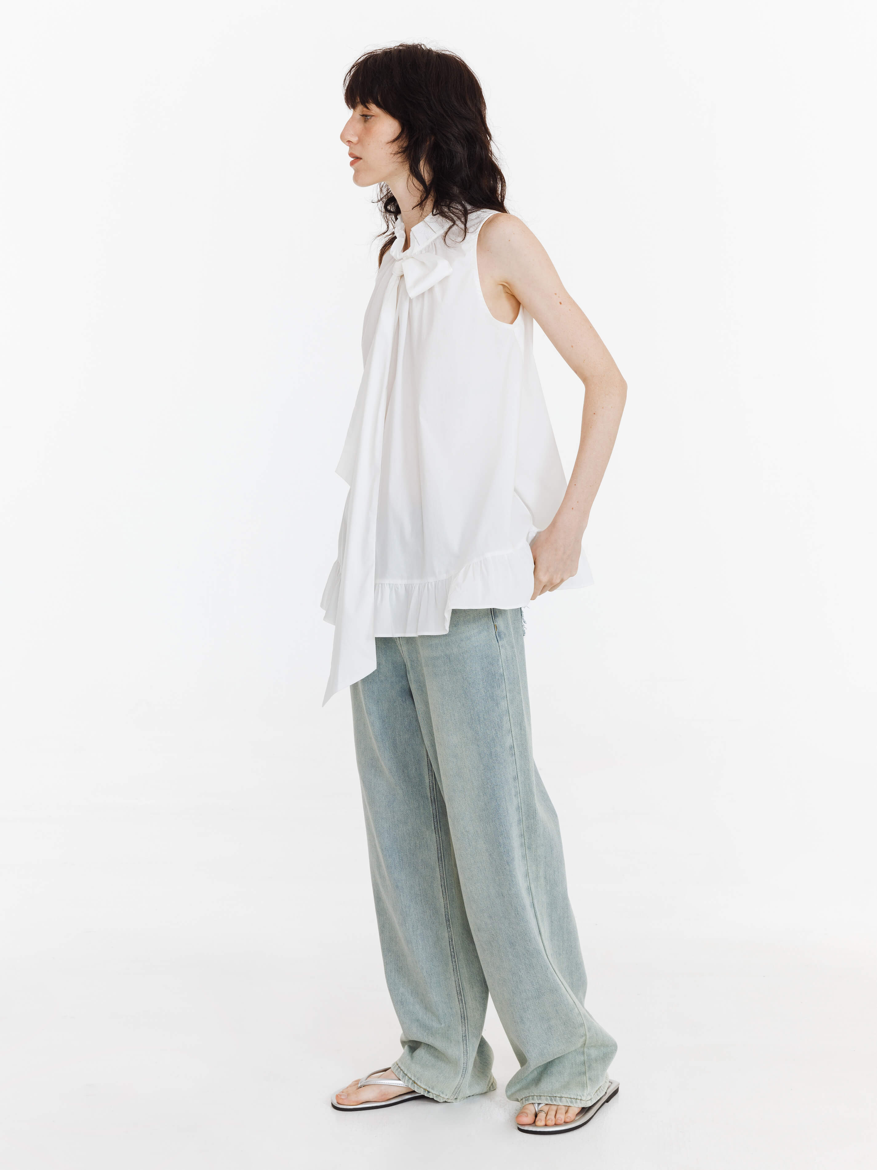 Ruffle Stand Collar Tie A-line Tank Top - Image 11