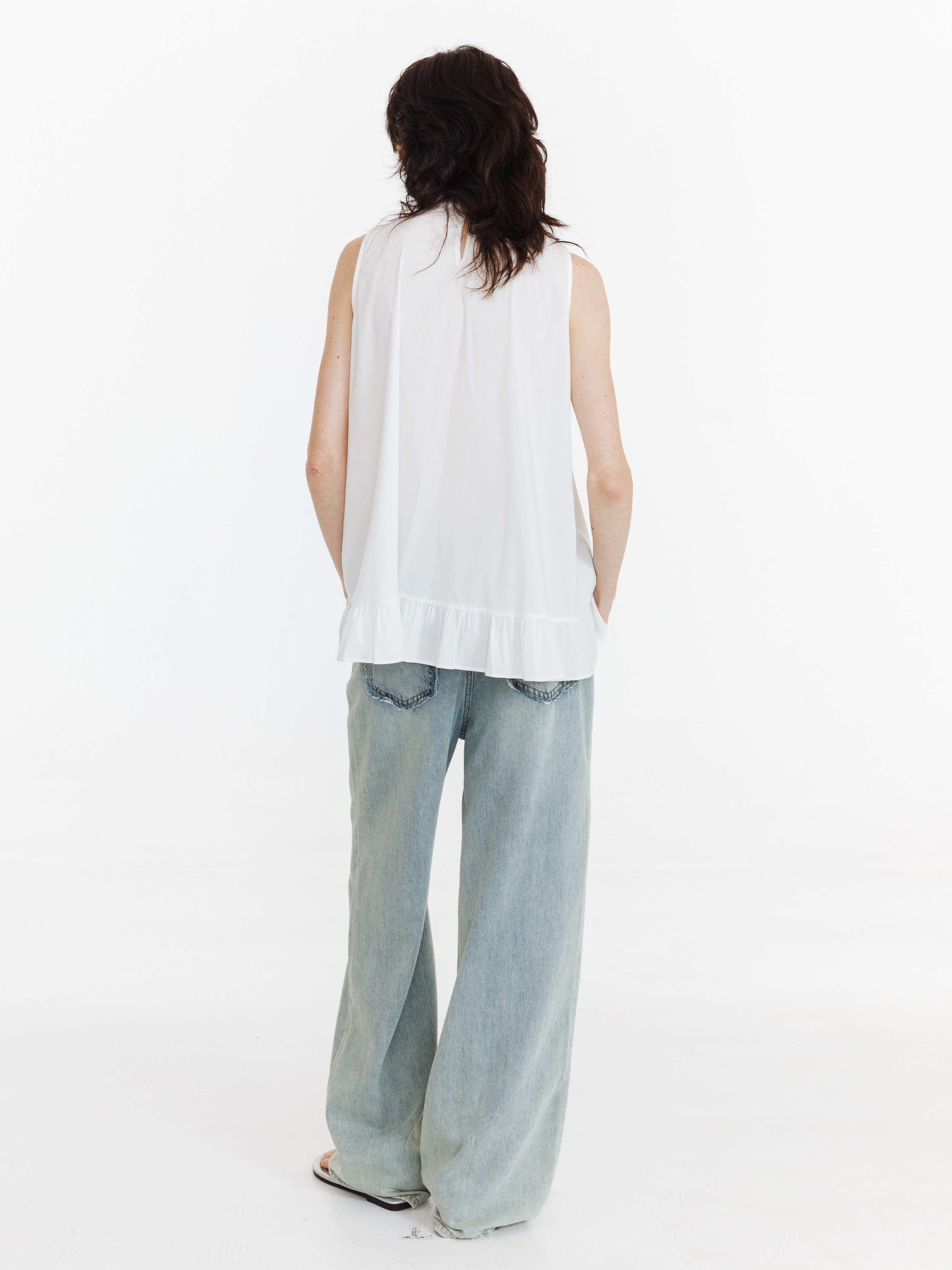 Ruffle Stand Collar Tie A-line Tank Top - Image 13