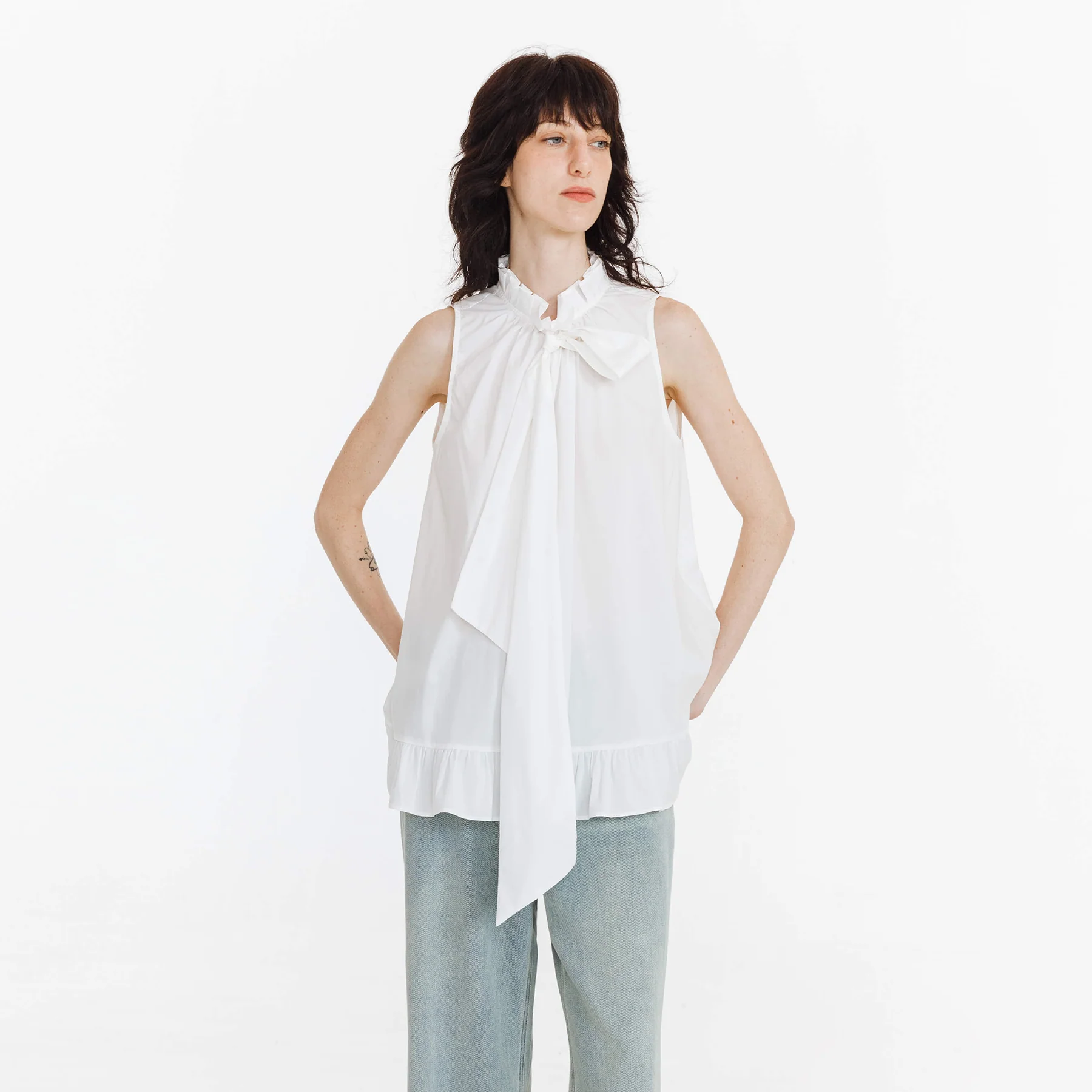 Ruffle Stand Collar Tie A-line Tank Top - Image 14