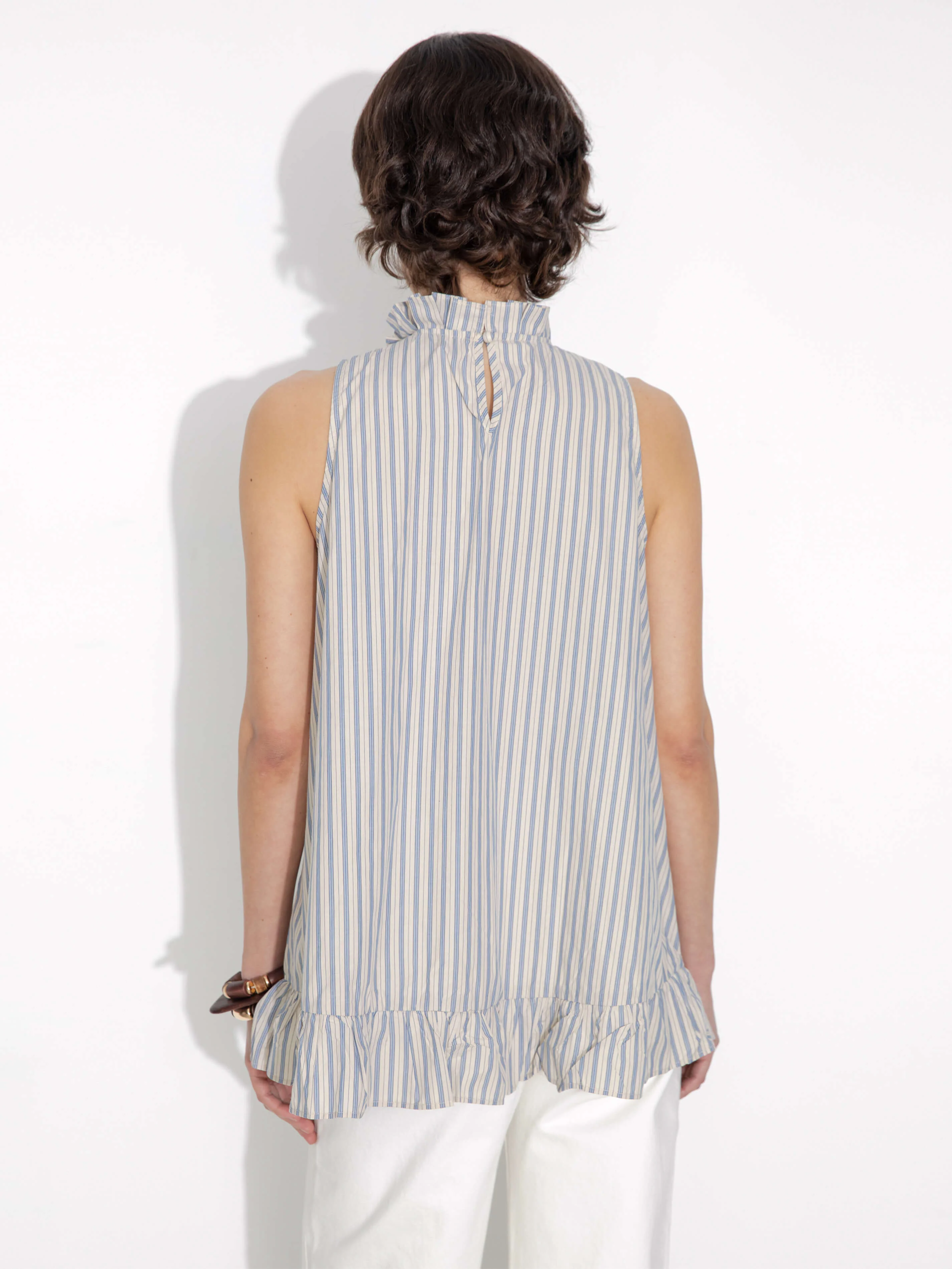 Ruffle Stand Collar Tie A-line Tank Top - Image 6