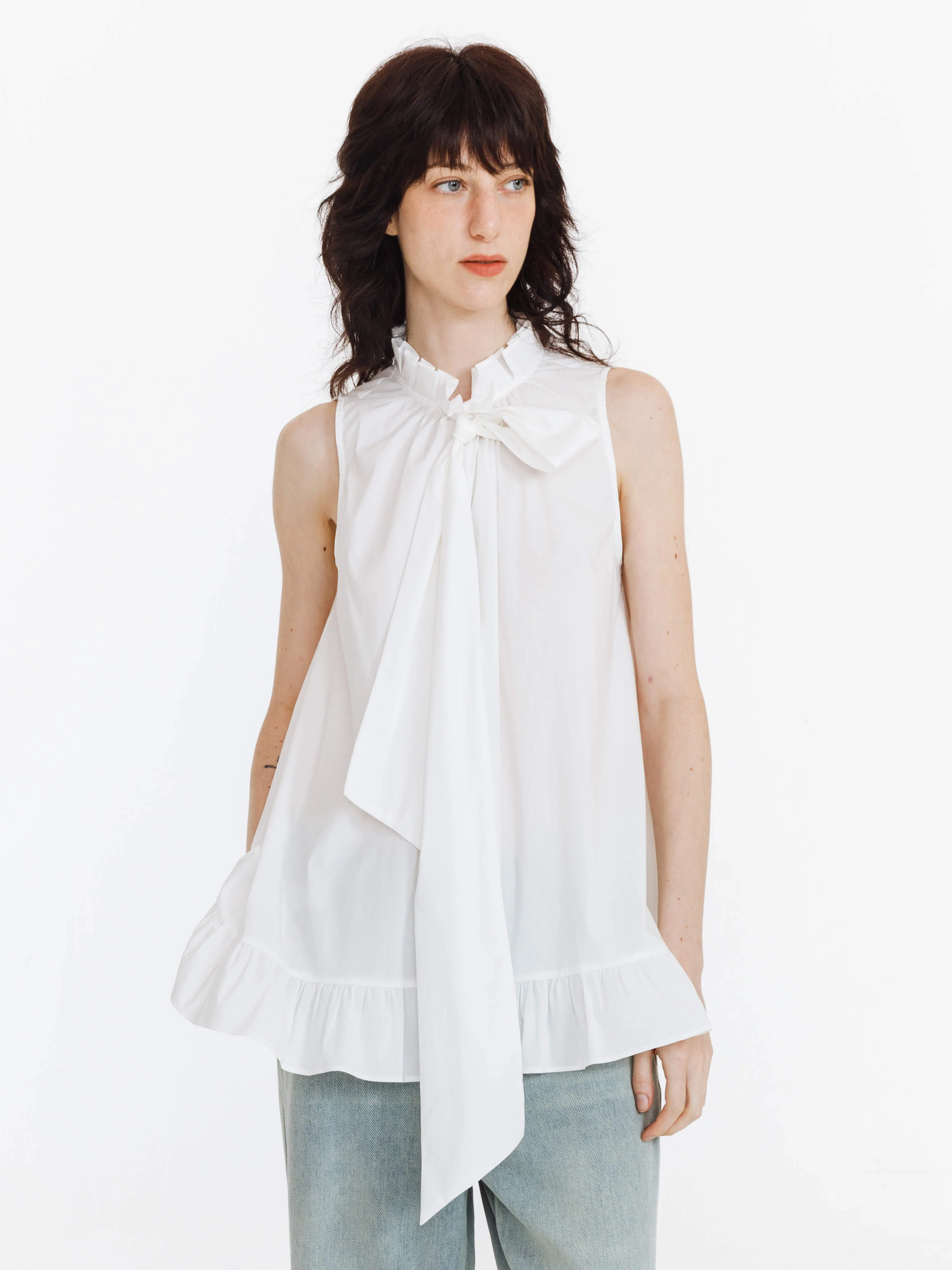 Ruffle Stand Collar Tie A-line Tank Top - Image 9