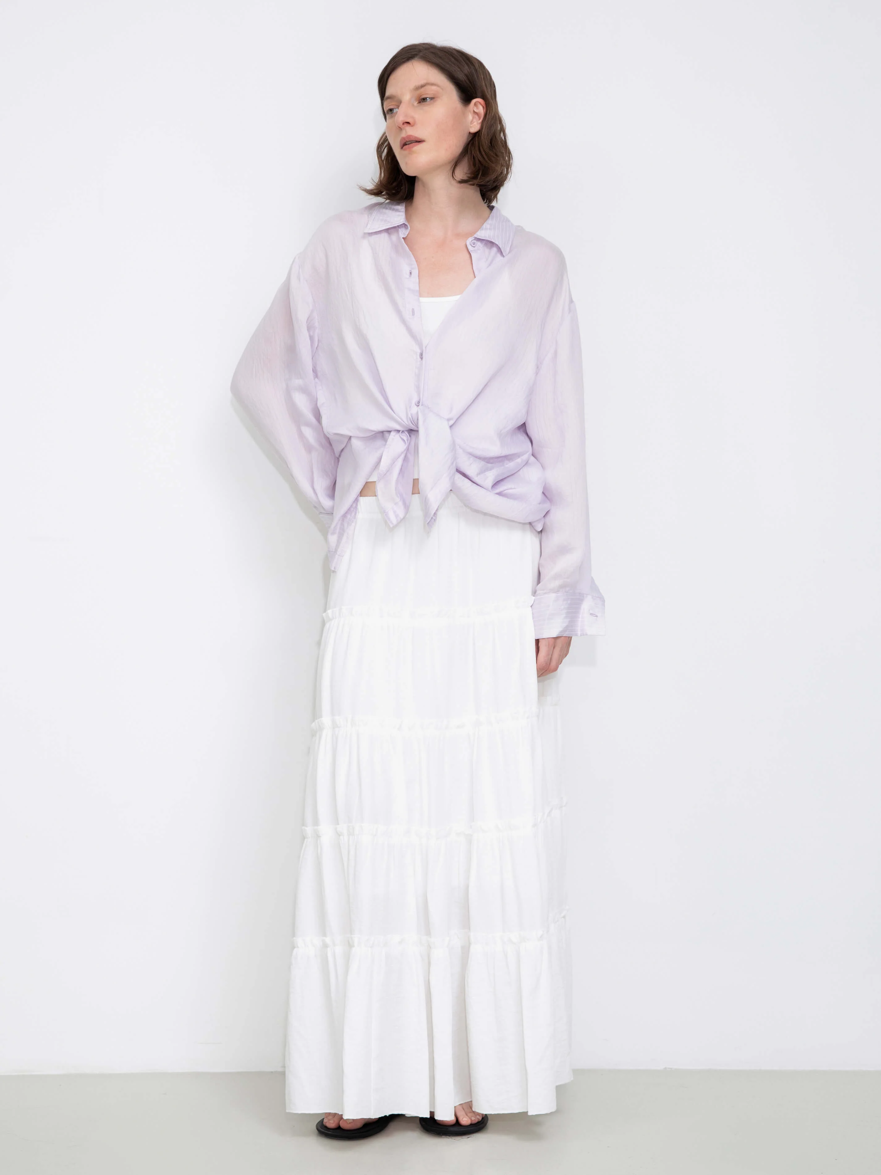 Semi-Sheer Oversized Striped Pattern Shirt - Image 11