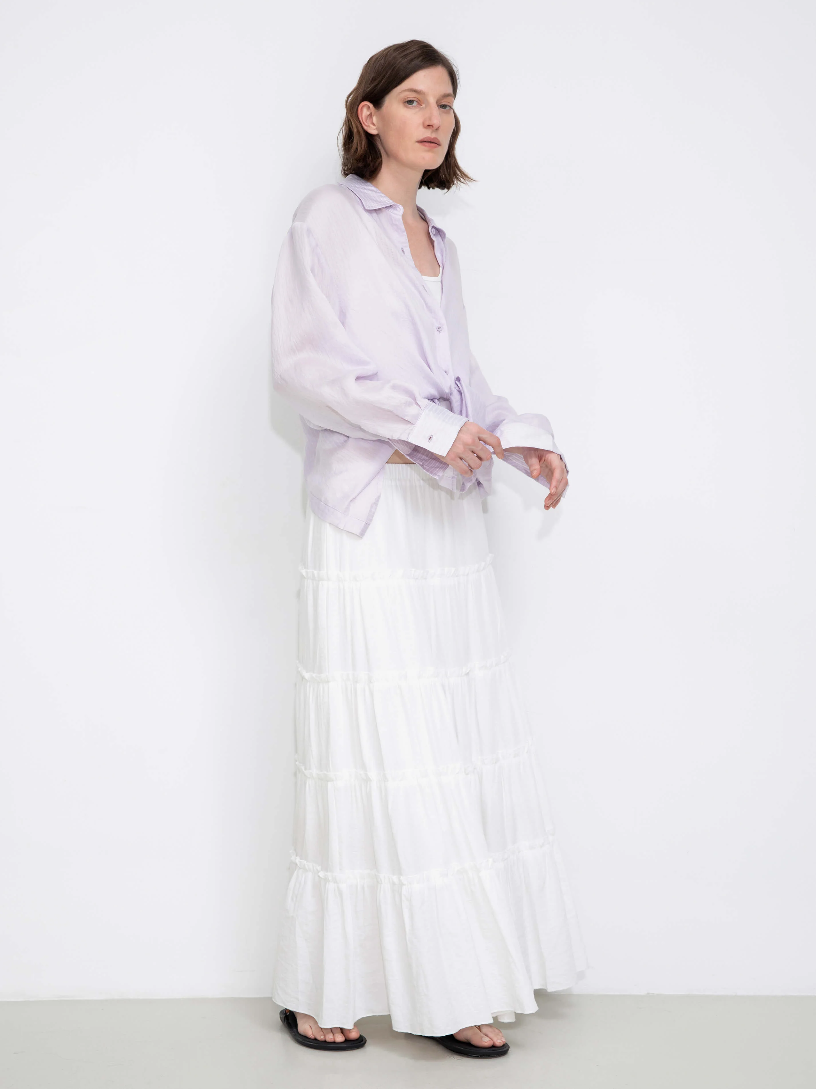Semi-Sheer Oversized Striped Pattern Shirt - Image 12