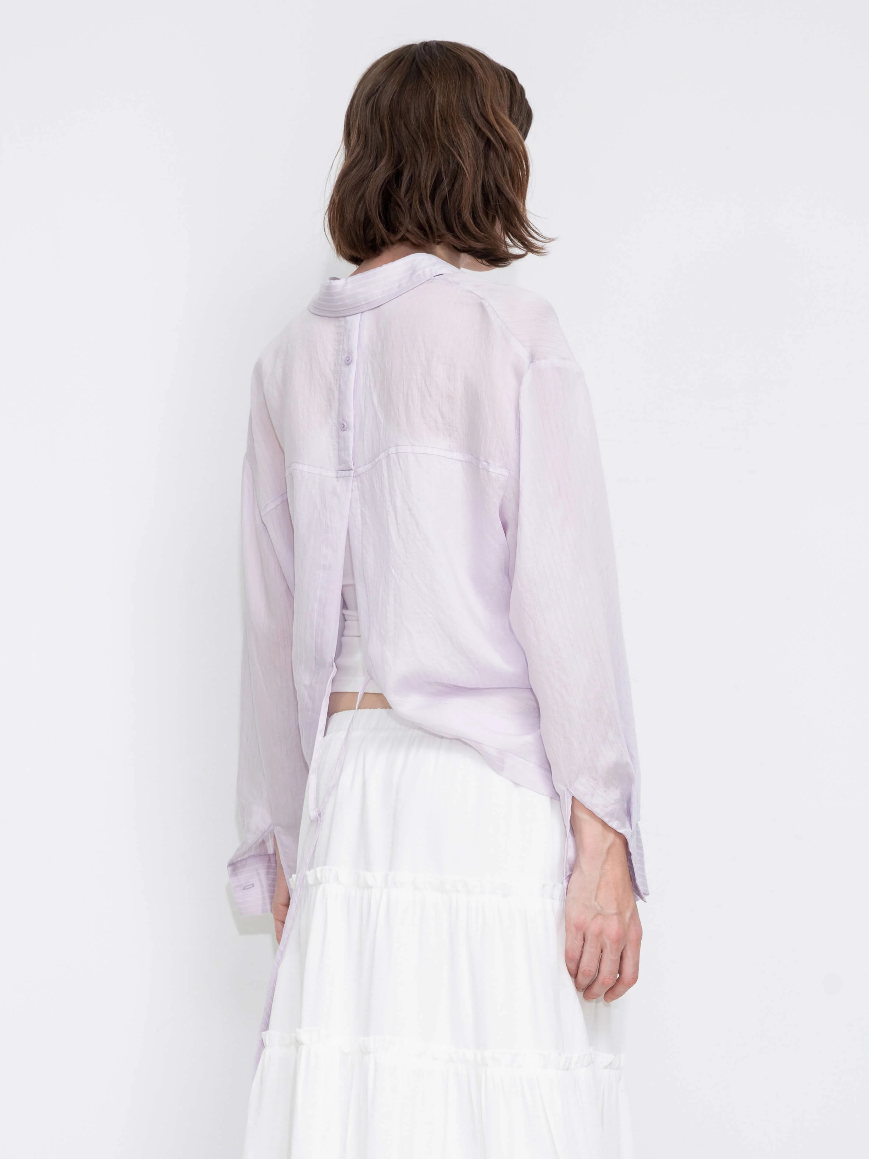 Semi-Sheer Oversized Striped Pattern Shirt - Image 13