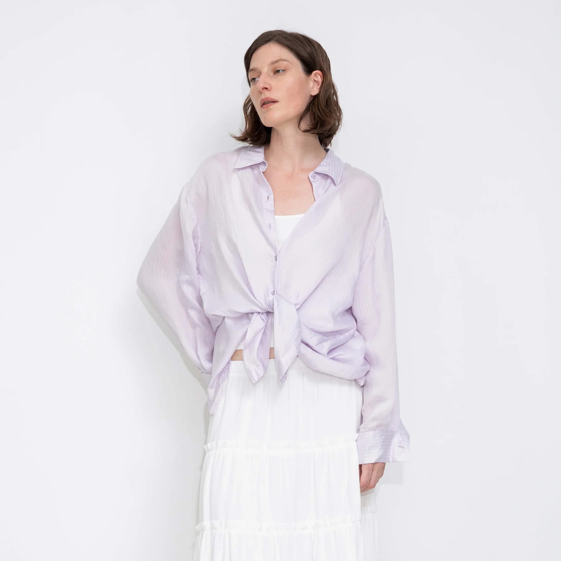 Semi-Sheer Oversized Striped Pattern Shirt - Image 14