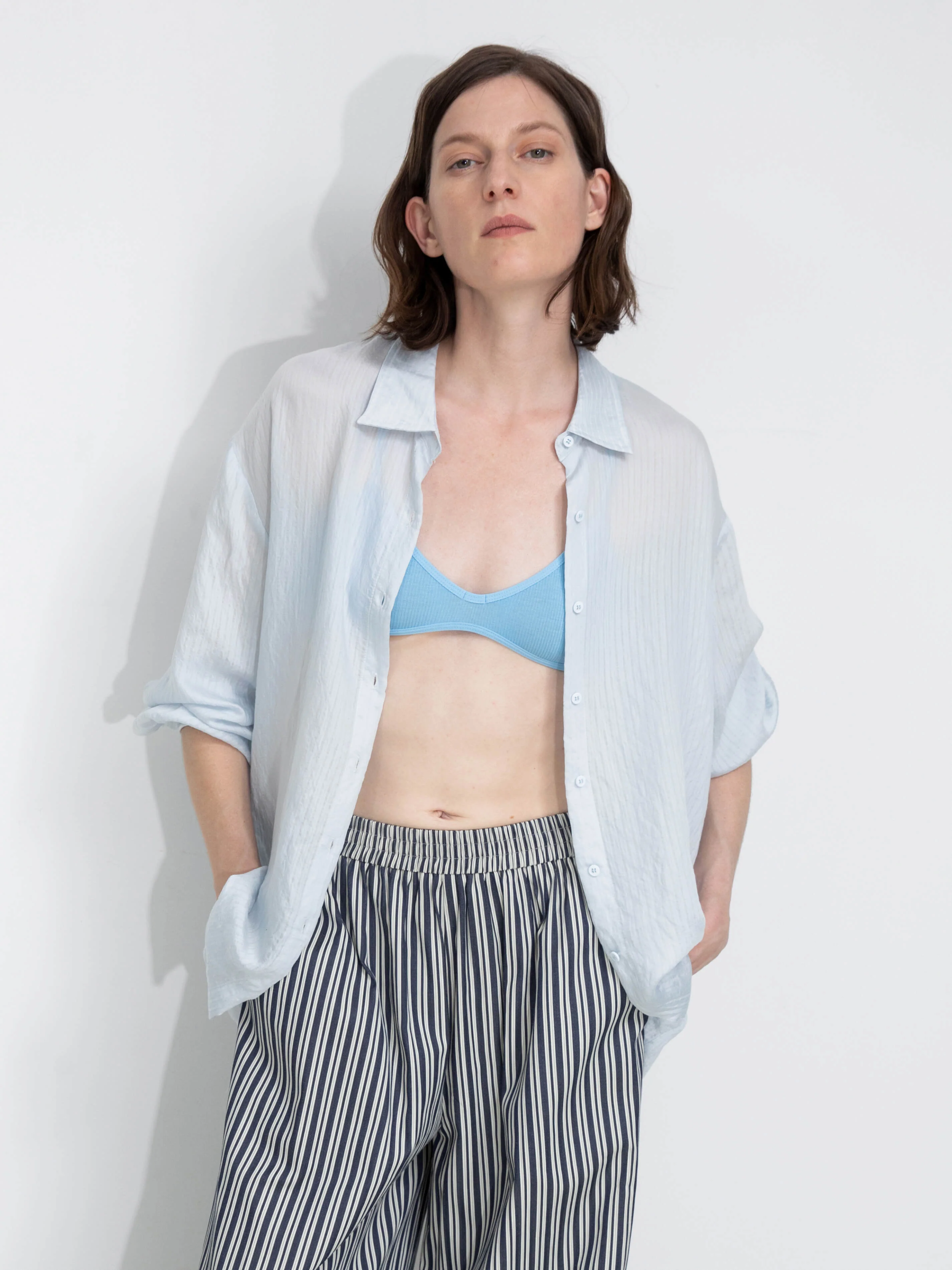 Semi-Sheer Oversized Striped Pattern Shirt - Image 2