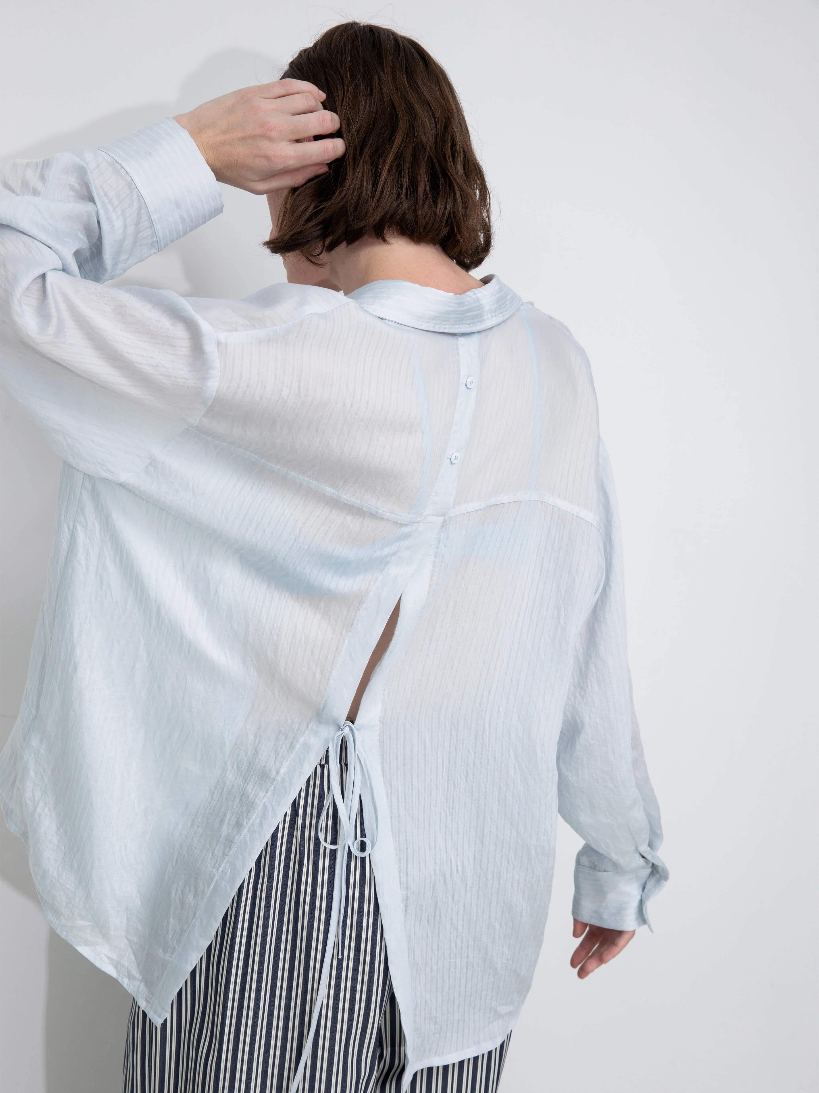 Semi-Sheer Oversized Striped Pattern Shirt - Image 6