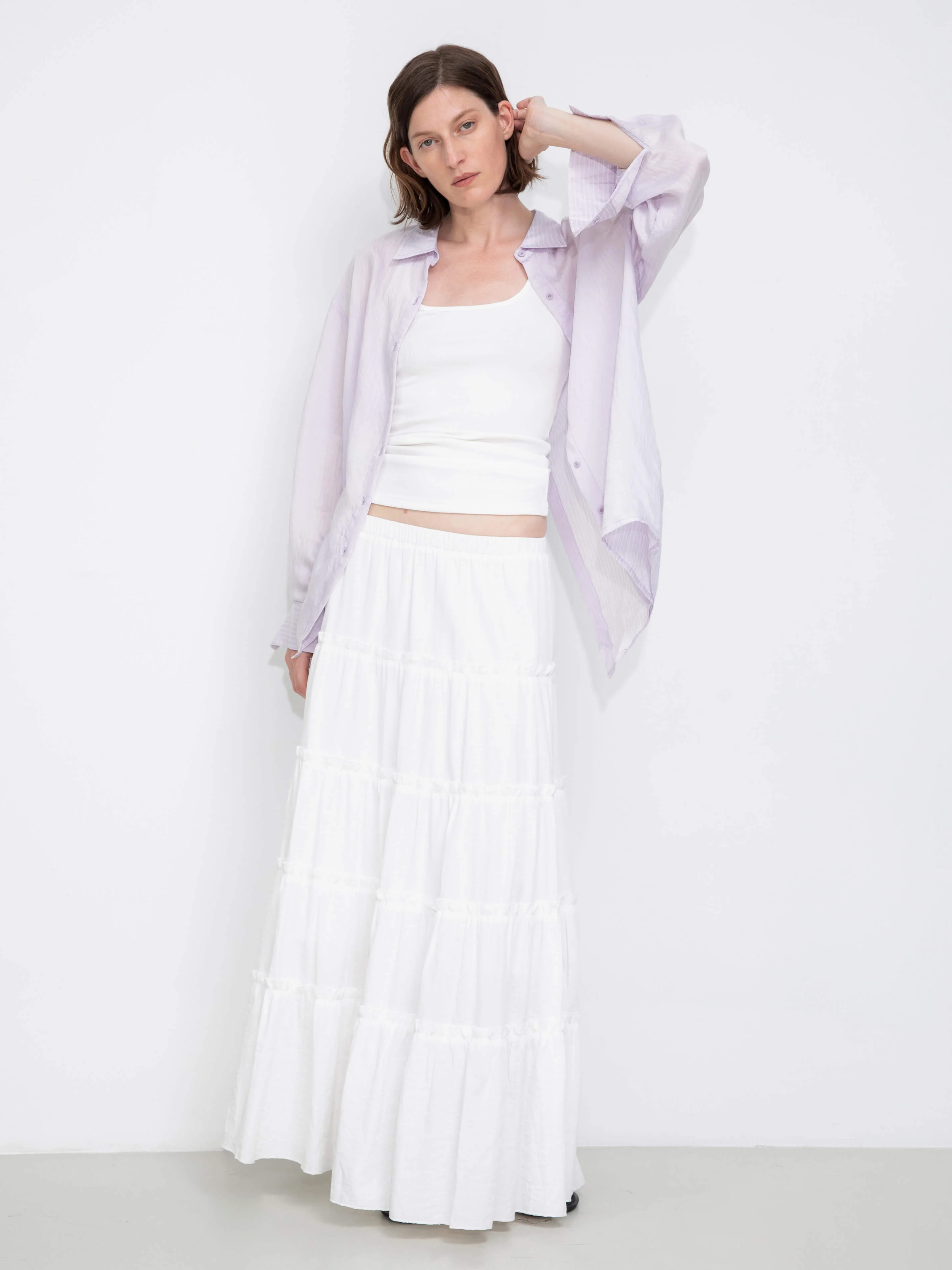 Semi-Sheer Oversized Striped Pattern Shirt - Image 8