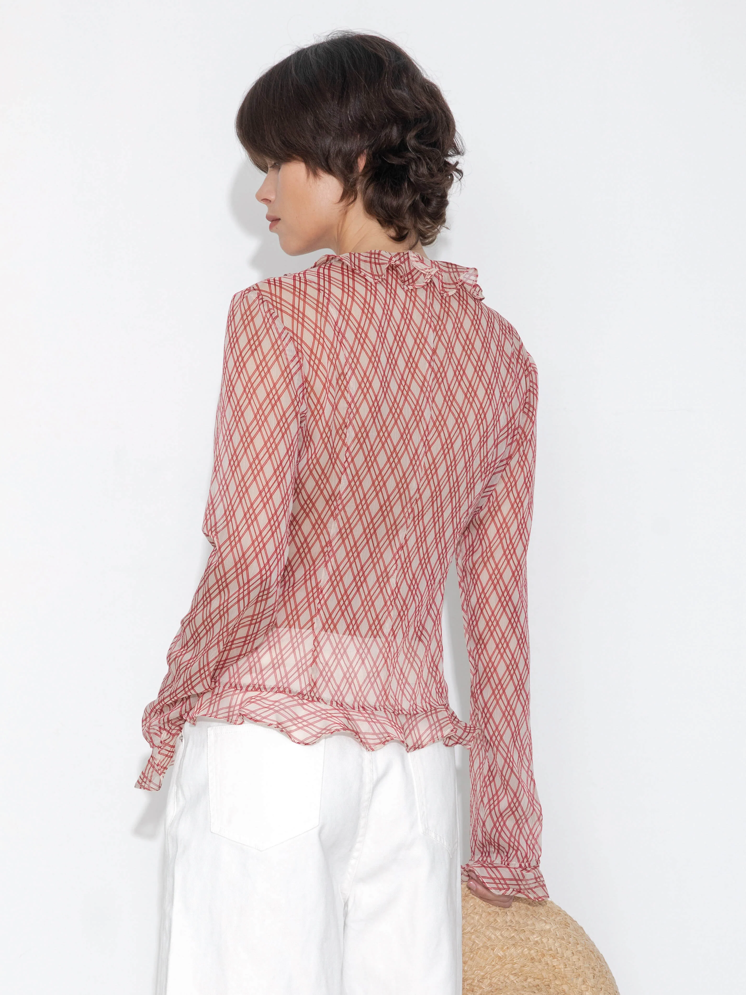 Semi-Sheer Ruffle Trim Check Shirt - Image 15