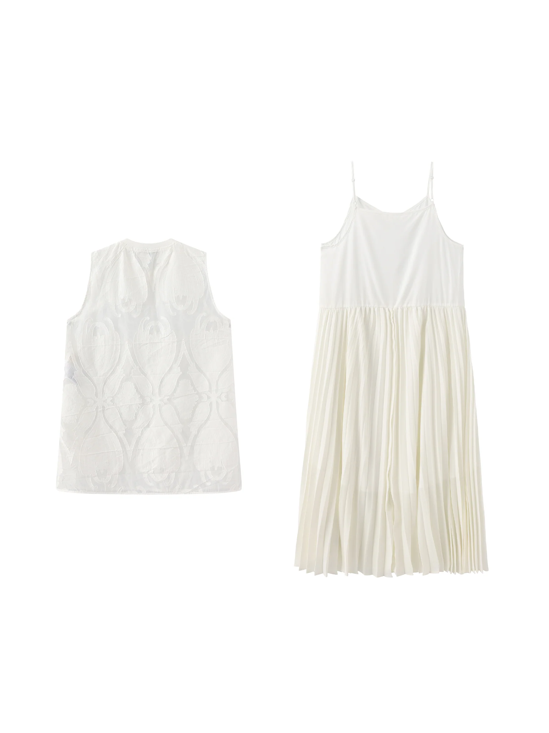 Sheer Patterned Sleeveless Pleated Skirt - Image 8