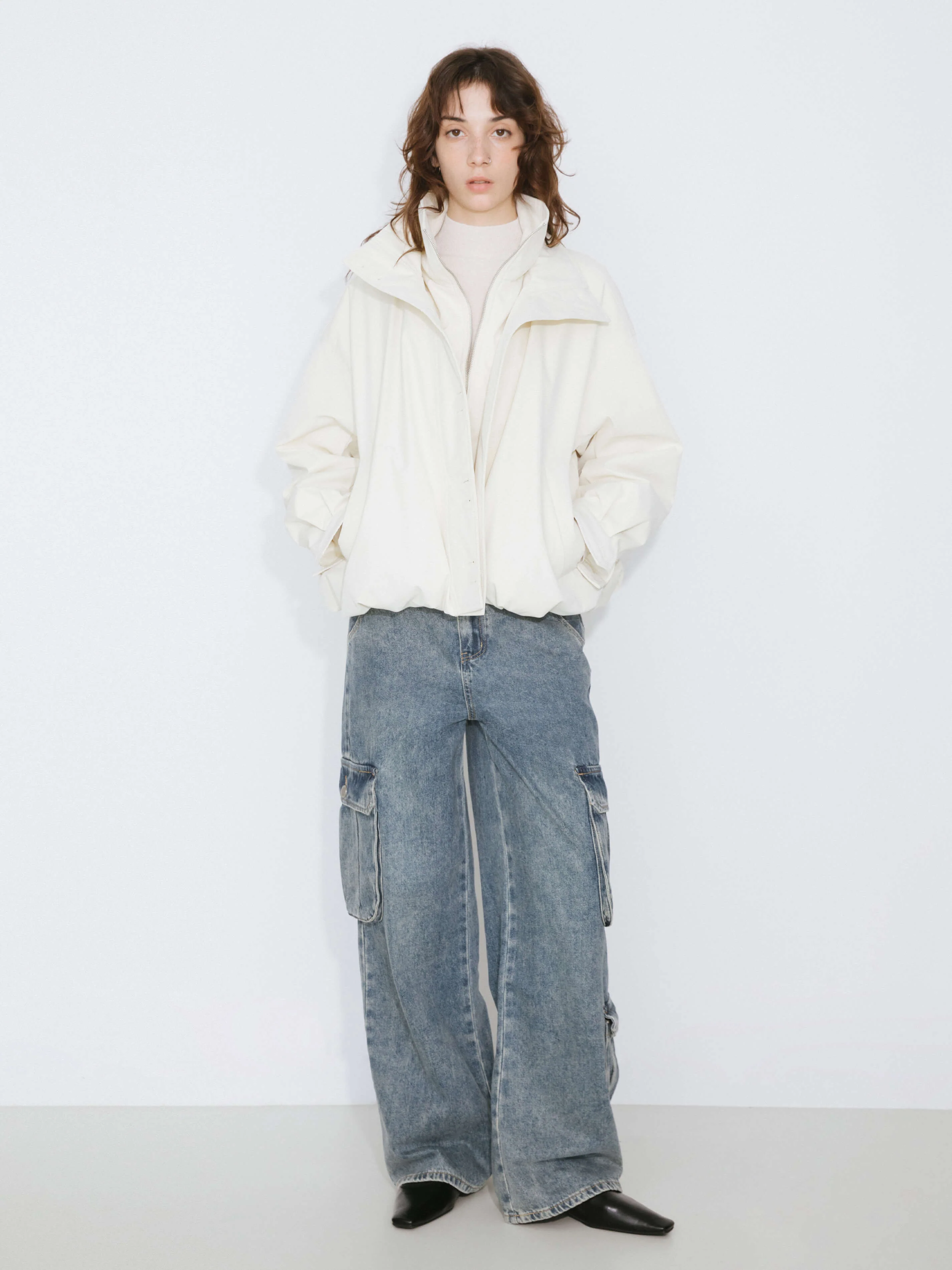 Short High Collar Zip Up Down Coat - Image 10