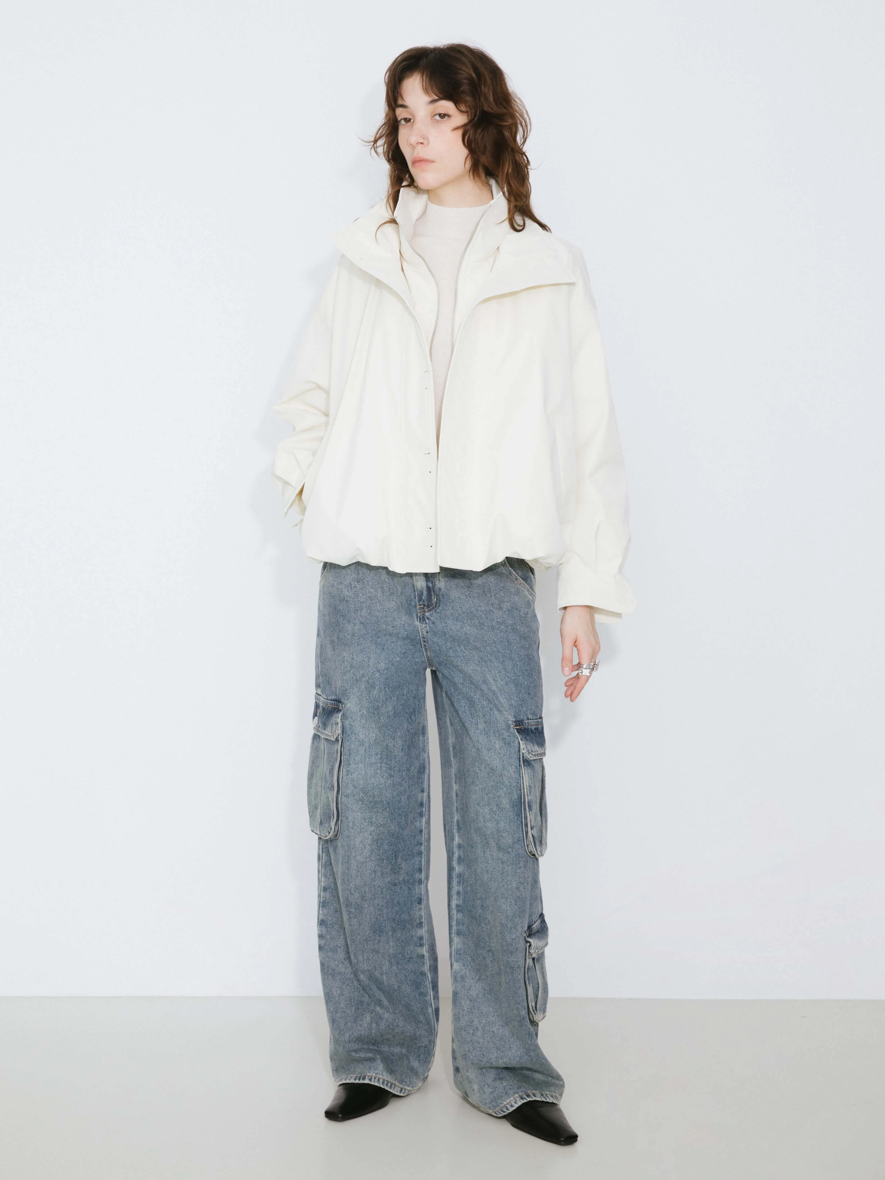 Short High Collar Zip Up Down Coat - Image 11