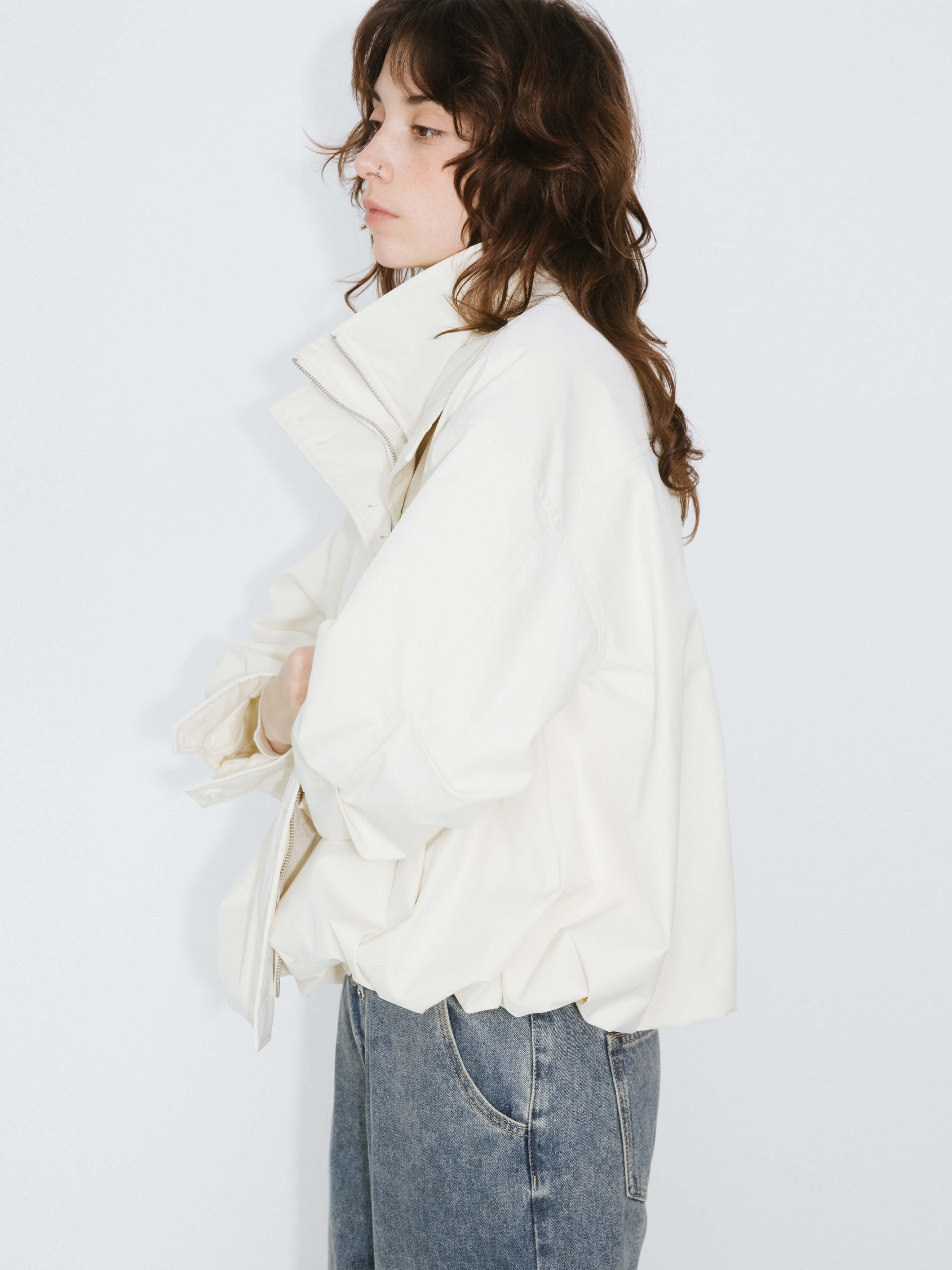 Short High Collar Zip Up Down Coat - Image 12