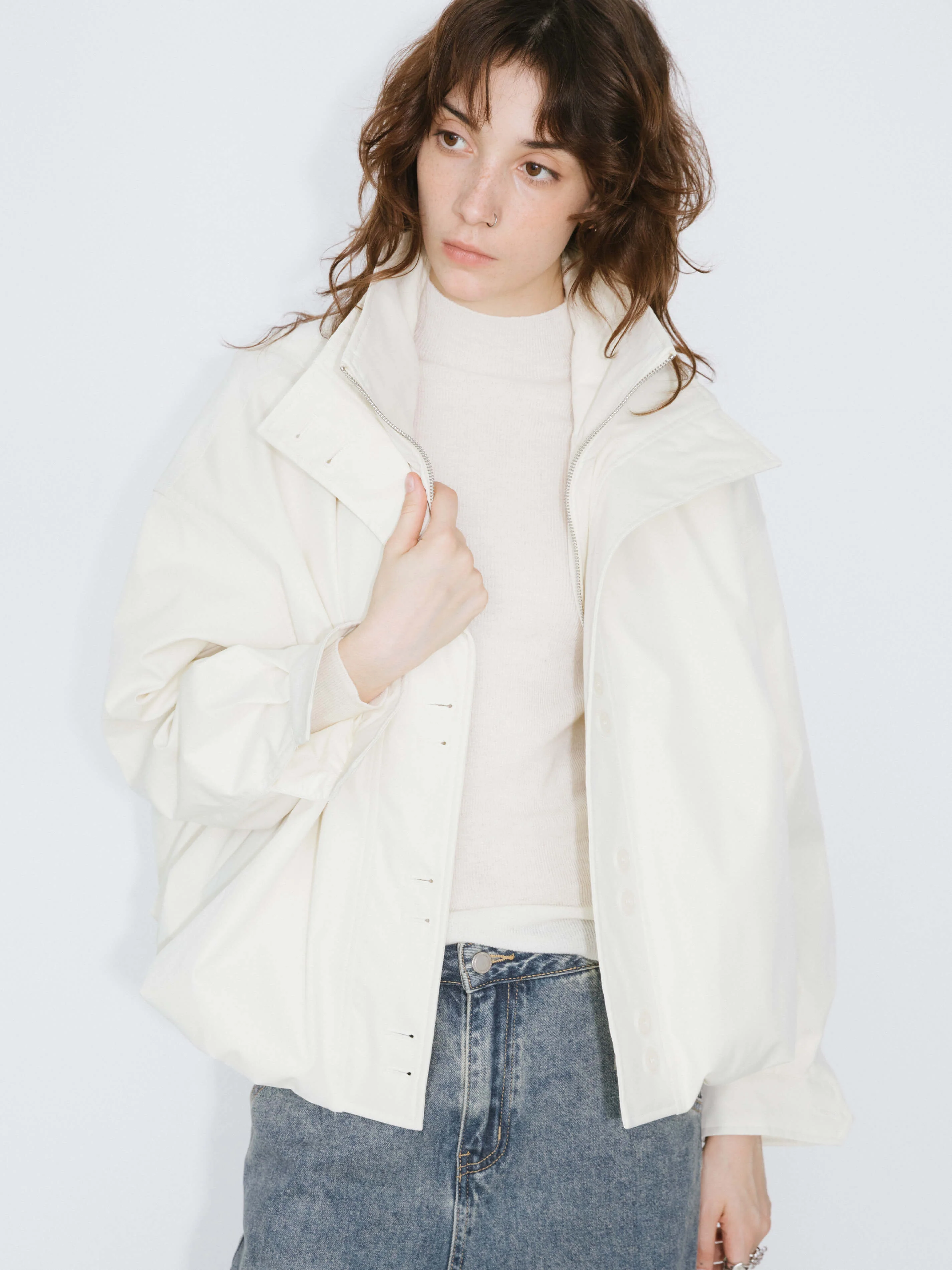 Short High Collar Zip Up Down Coat - Image 14