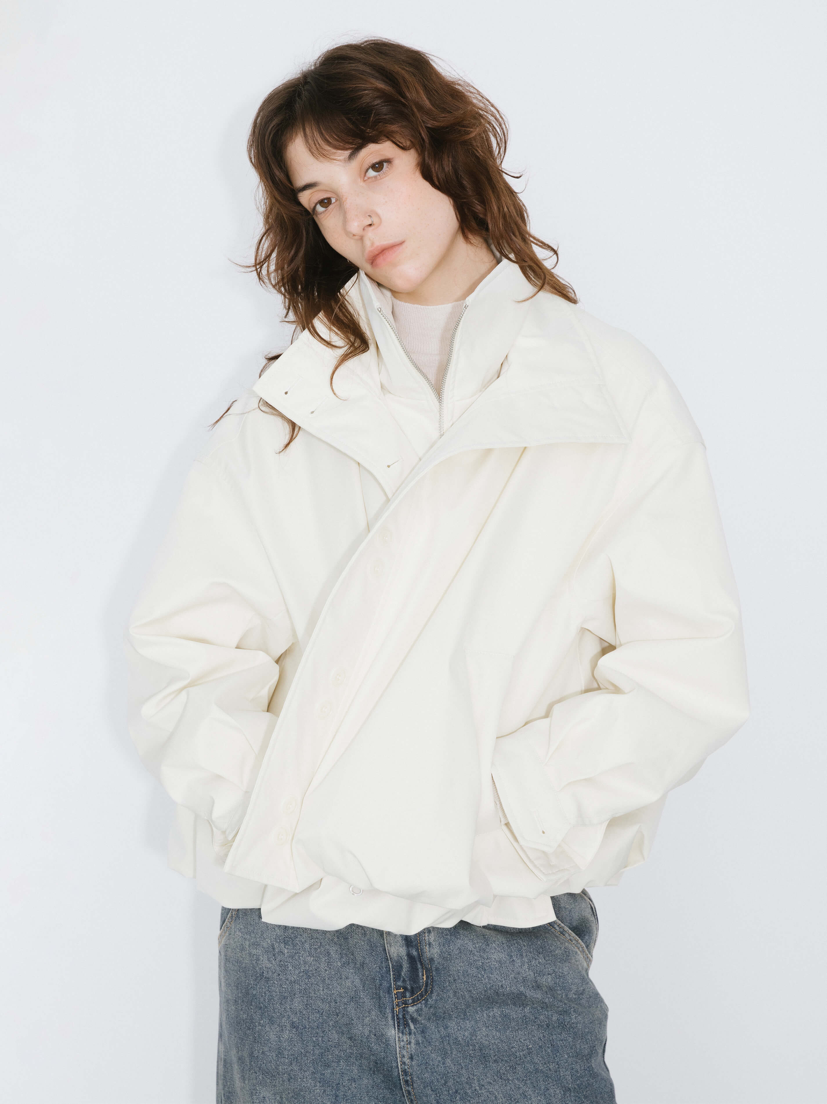 Short High Collar Zip Up Down Coat - Image 15