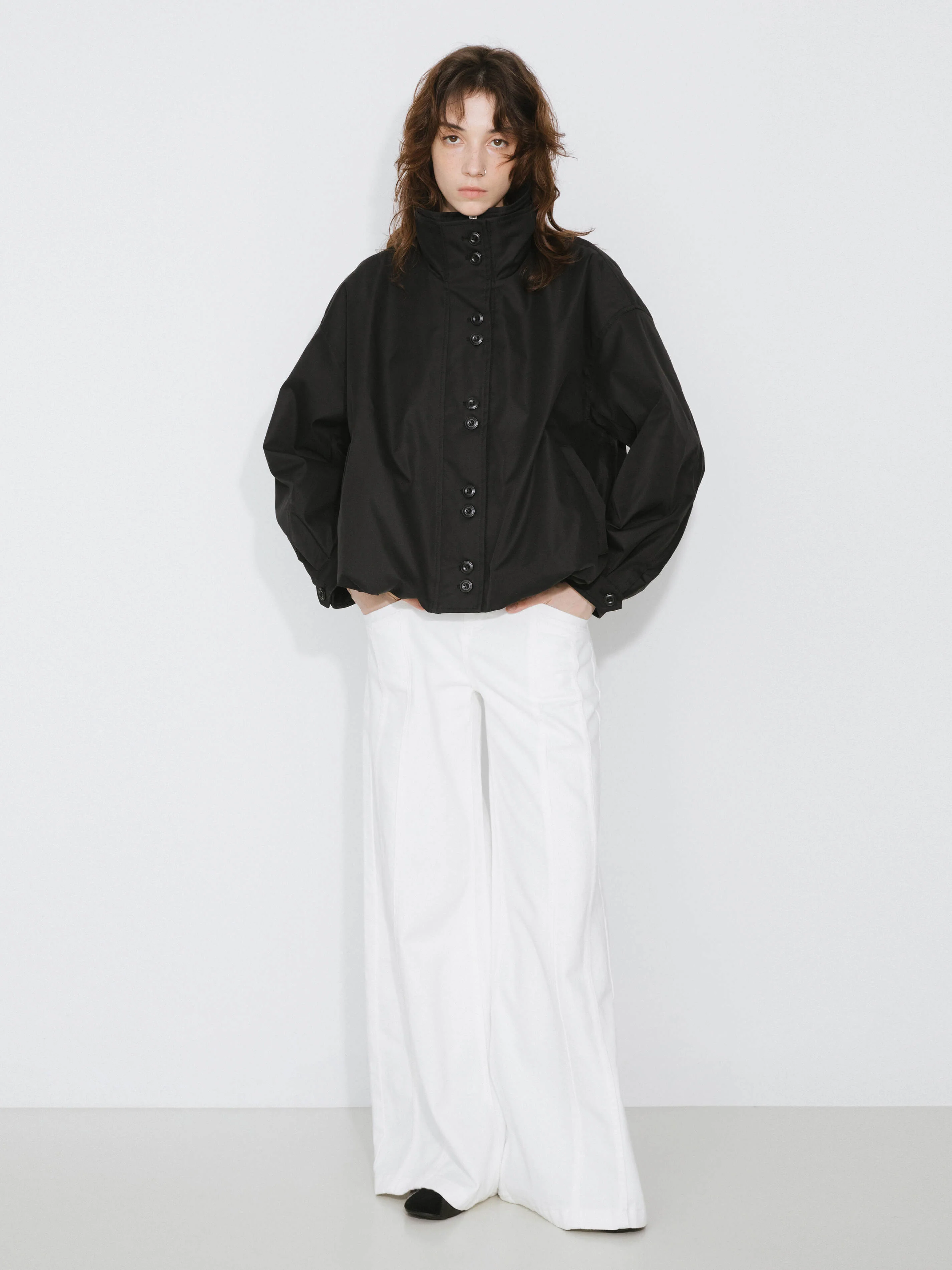 Short High Collar Zip Up Down Coat - Image 3
