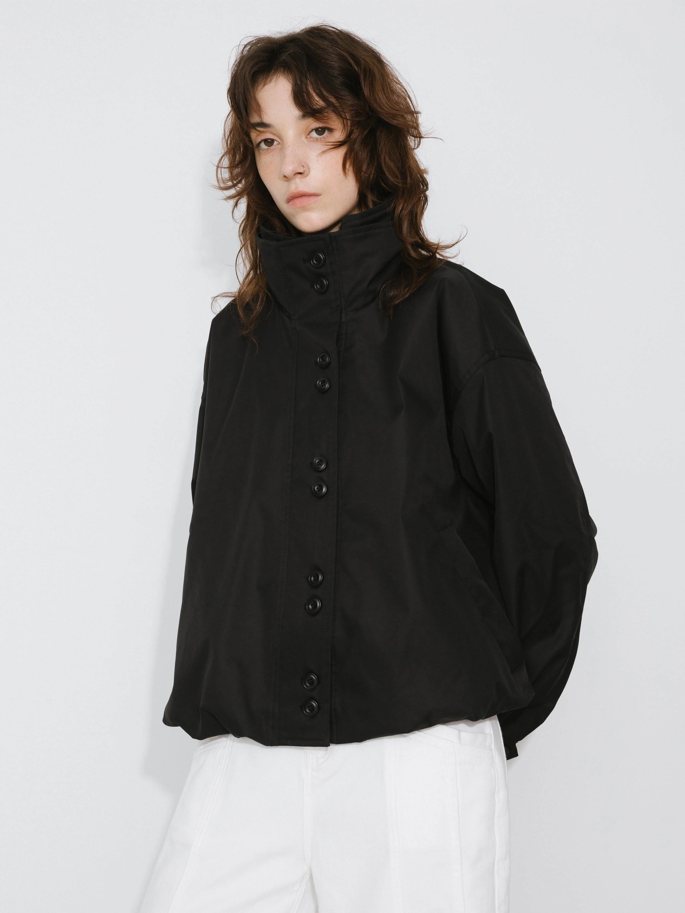 Short High Collar Zip Up Down Coat - Image 4