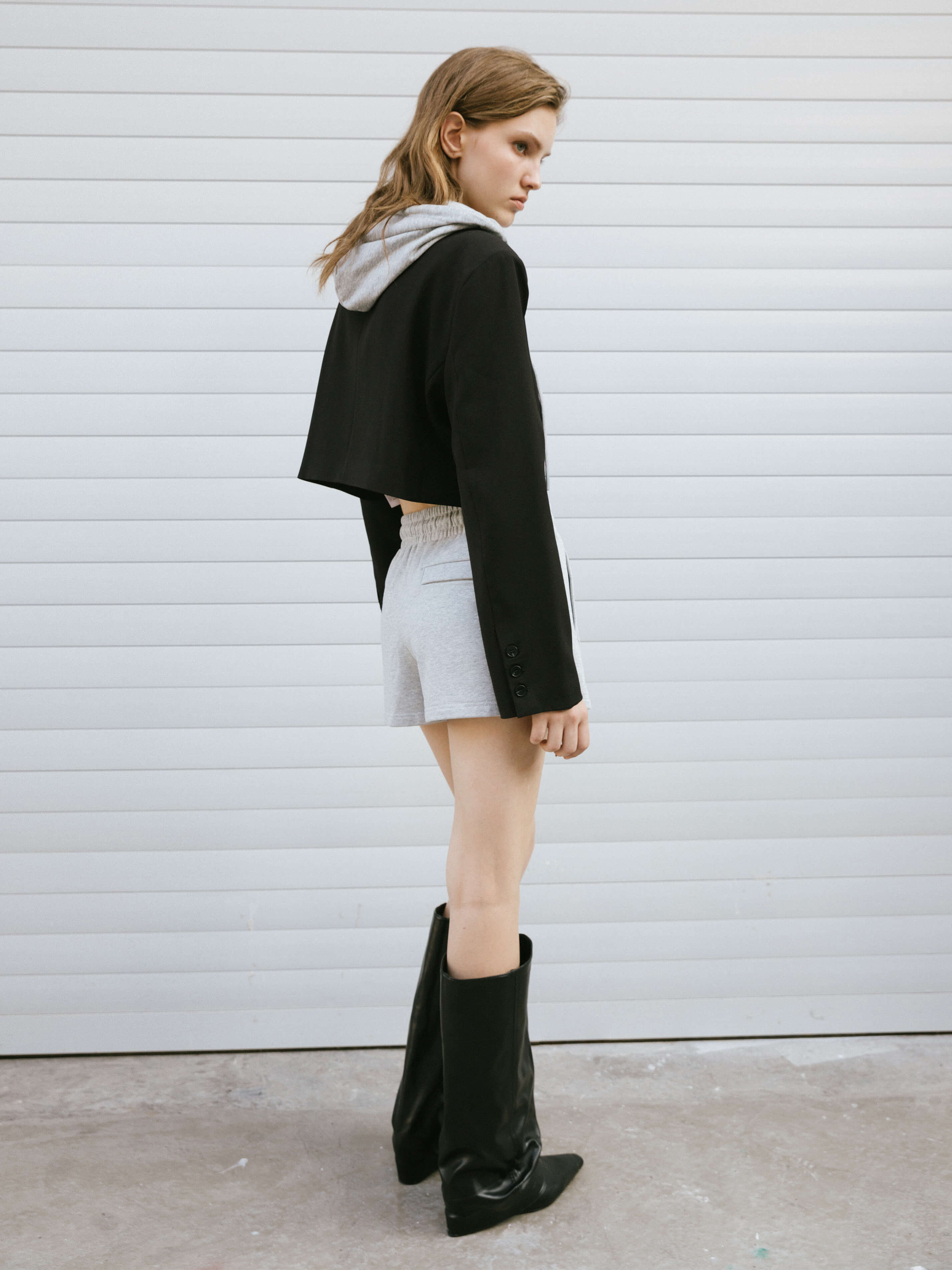 Single Breasted Cropped Blazer with Attached Hoodie - Image 11