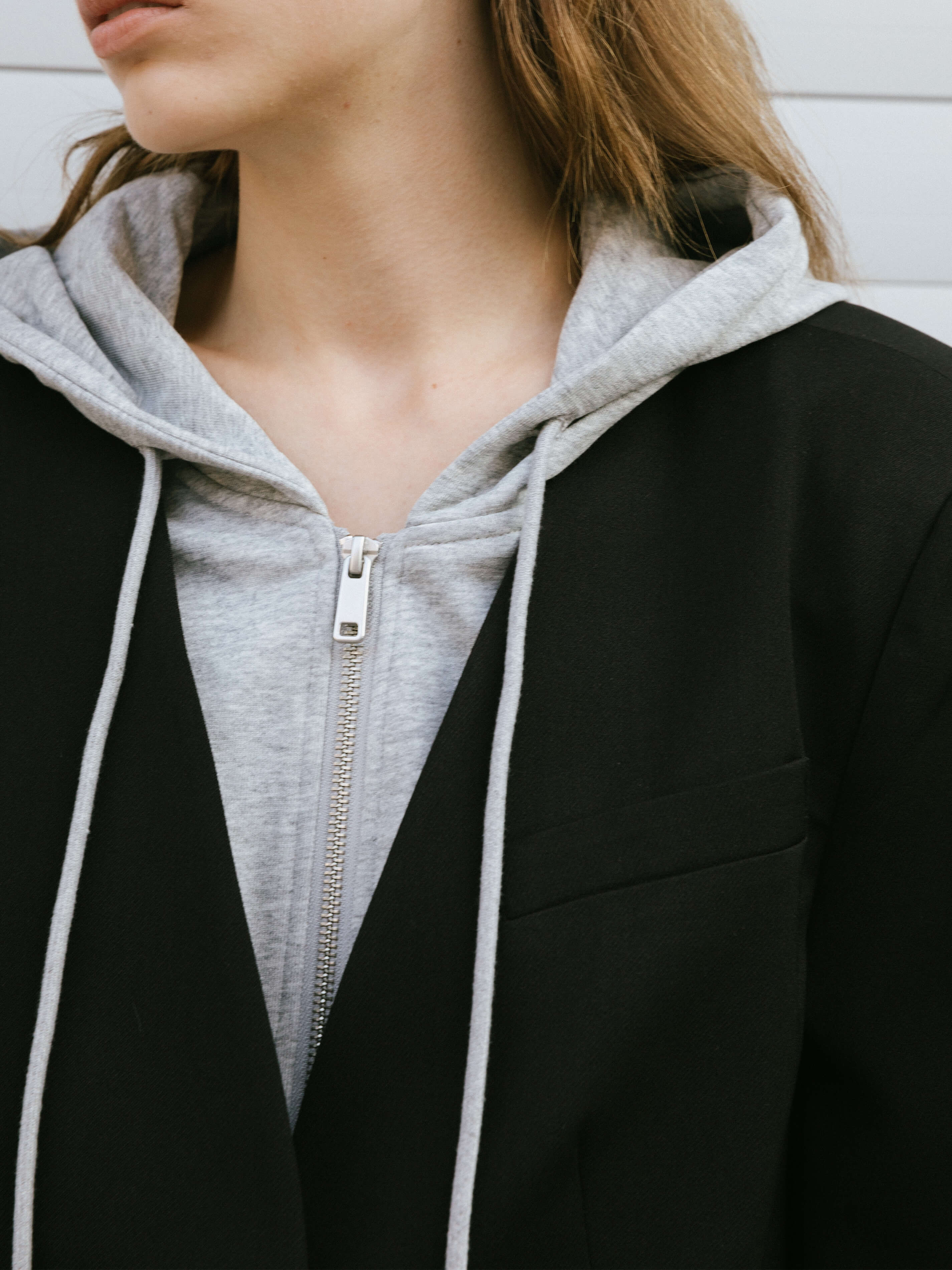 Single Breasted Cropped Blazer with Attached Hoodie - Image 12