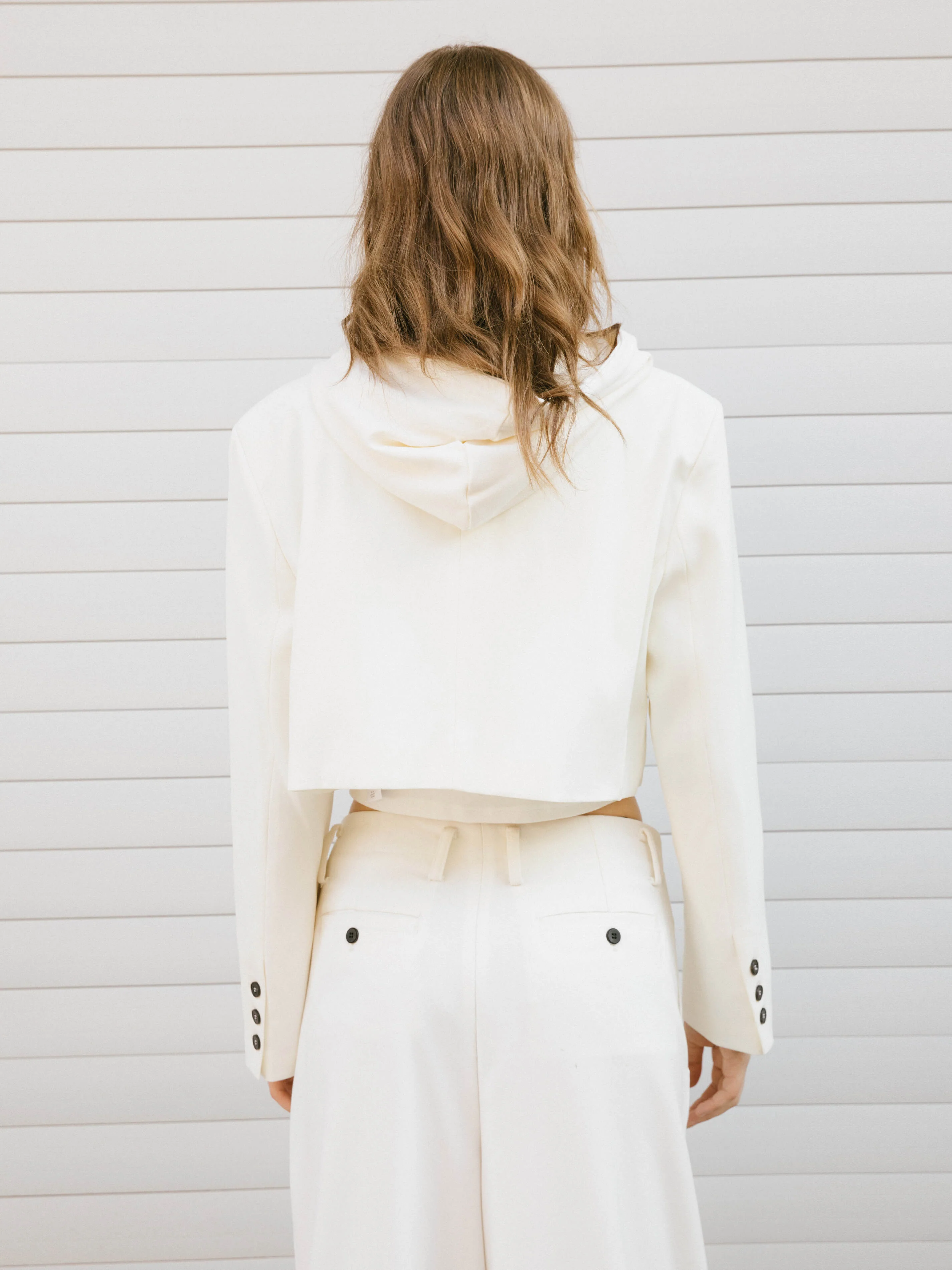 Single Breasted Cropped Blazer with Attached Hoodie - Image 6