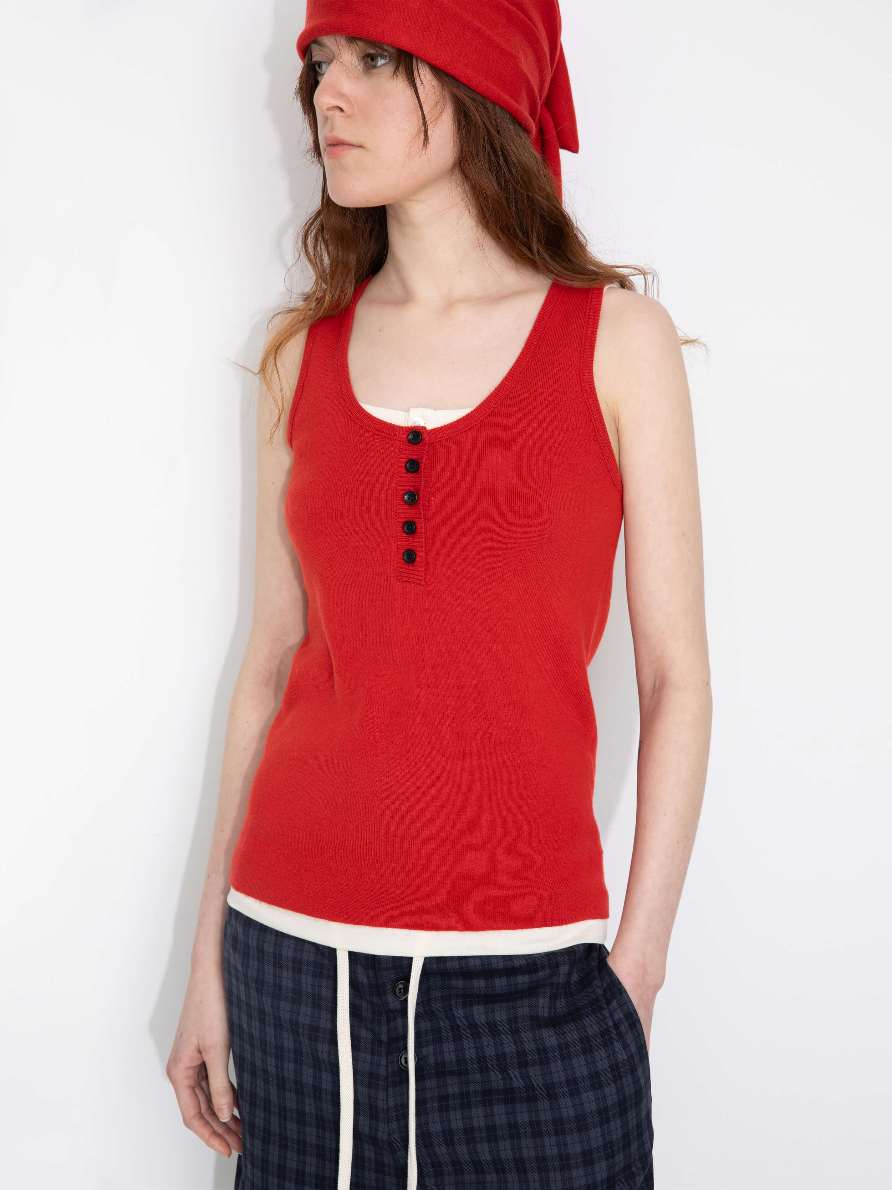 Slim-Fit Knit Henley Vest with Neck Tie - Image 2