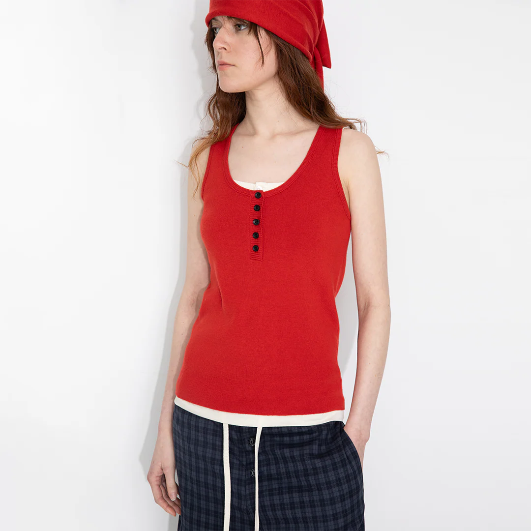 Slim-Fit Knit Henley Vest with Neck Tie - Image 7