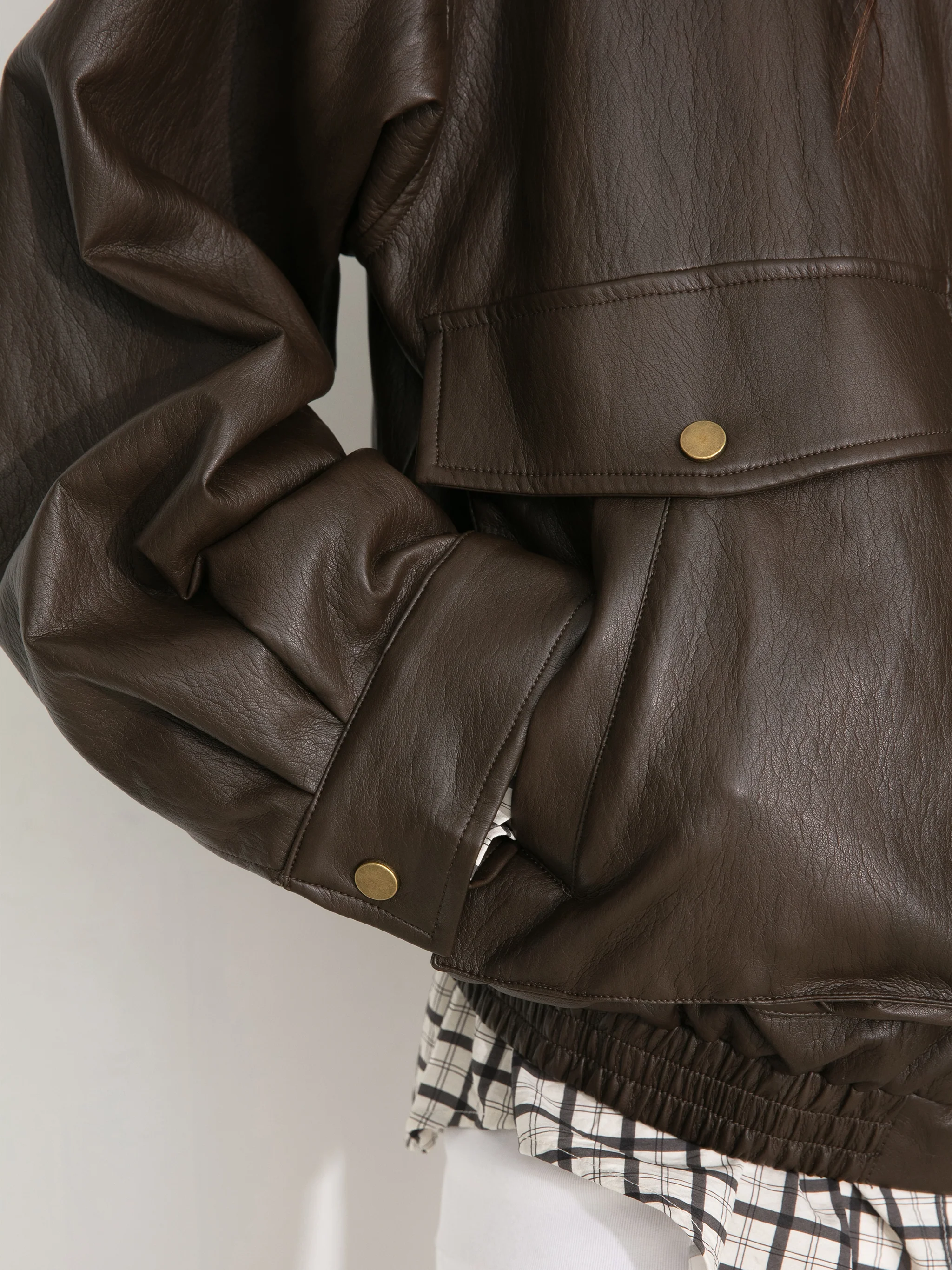 Stand Collar Vintage Faux Leather Jacket - Image 10