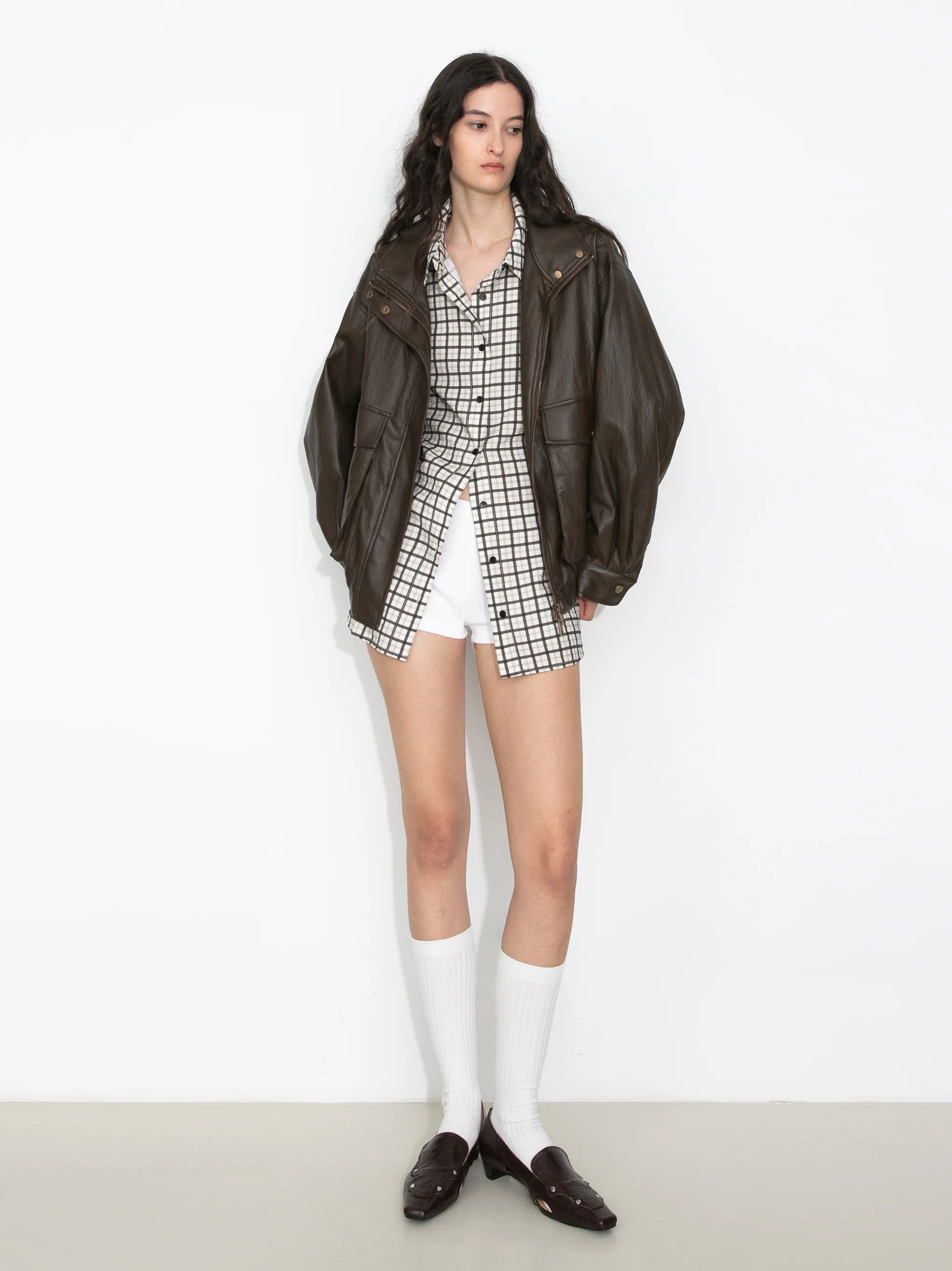 Stand Collar Vintage Faux Leather Jacket - Image 11