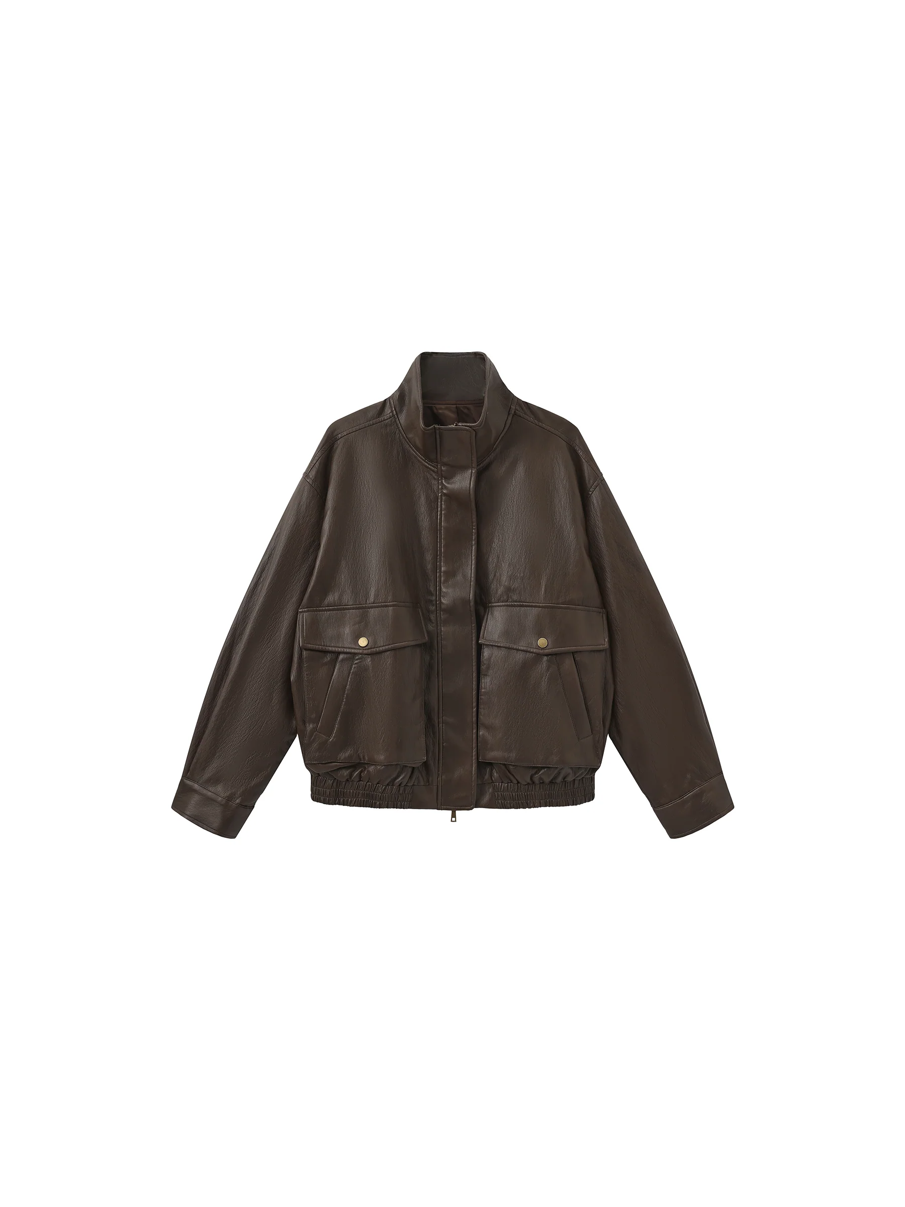 Stand Collar Vintage Faux Leather Jacket - Image 15