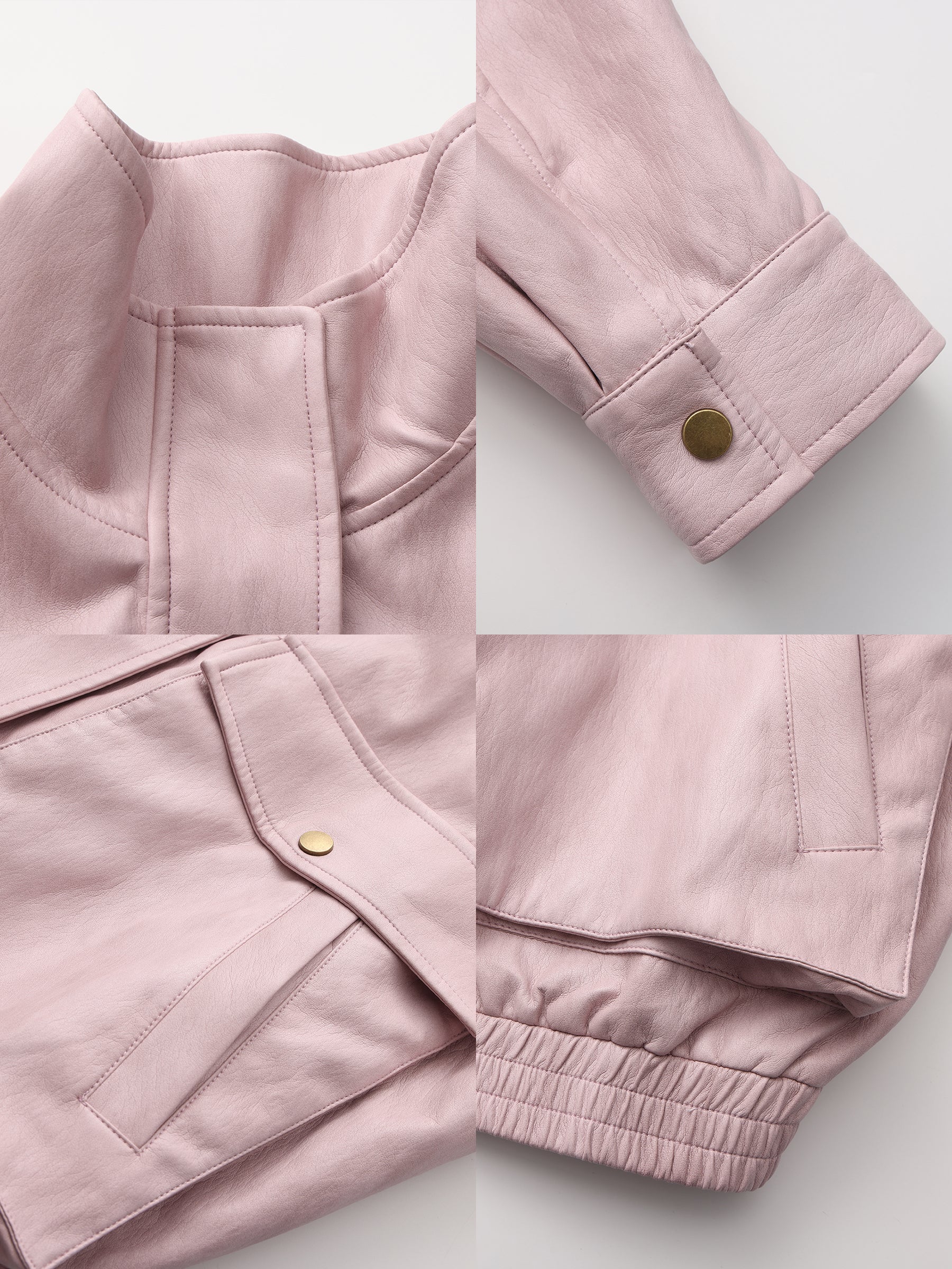 Stand Collar Vintage Faux Leather Jacket - Image 17