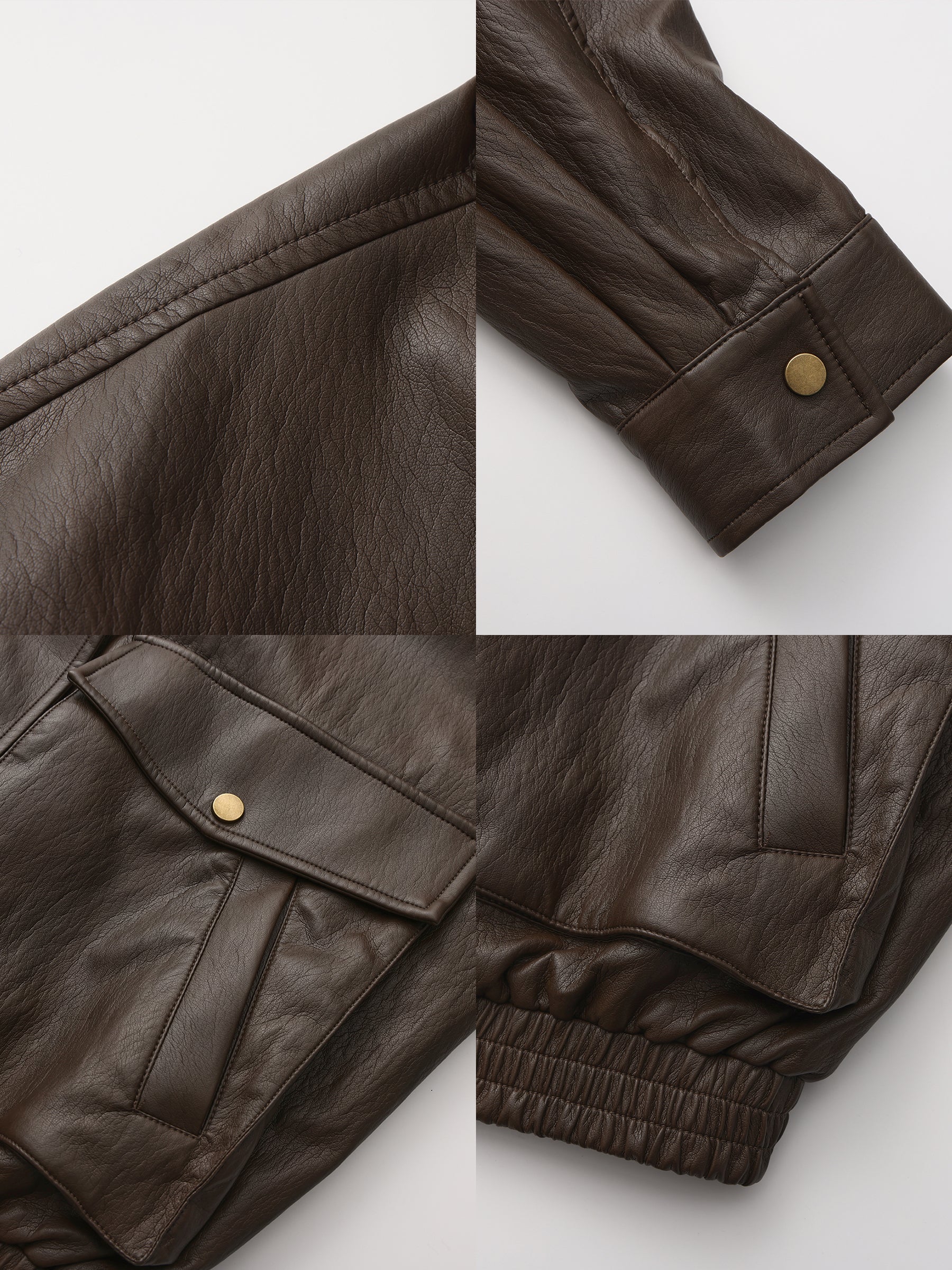 Stand Collar Vintage Faux Leather Jacket - Image 18