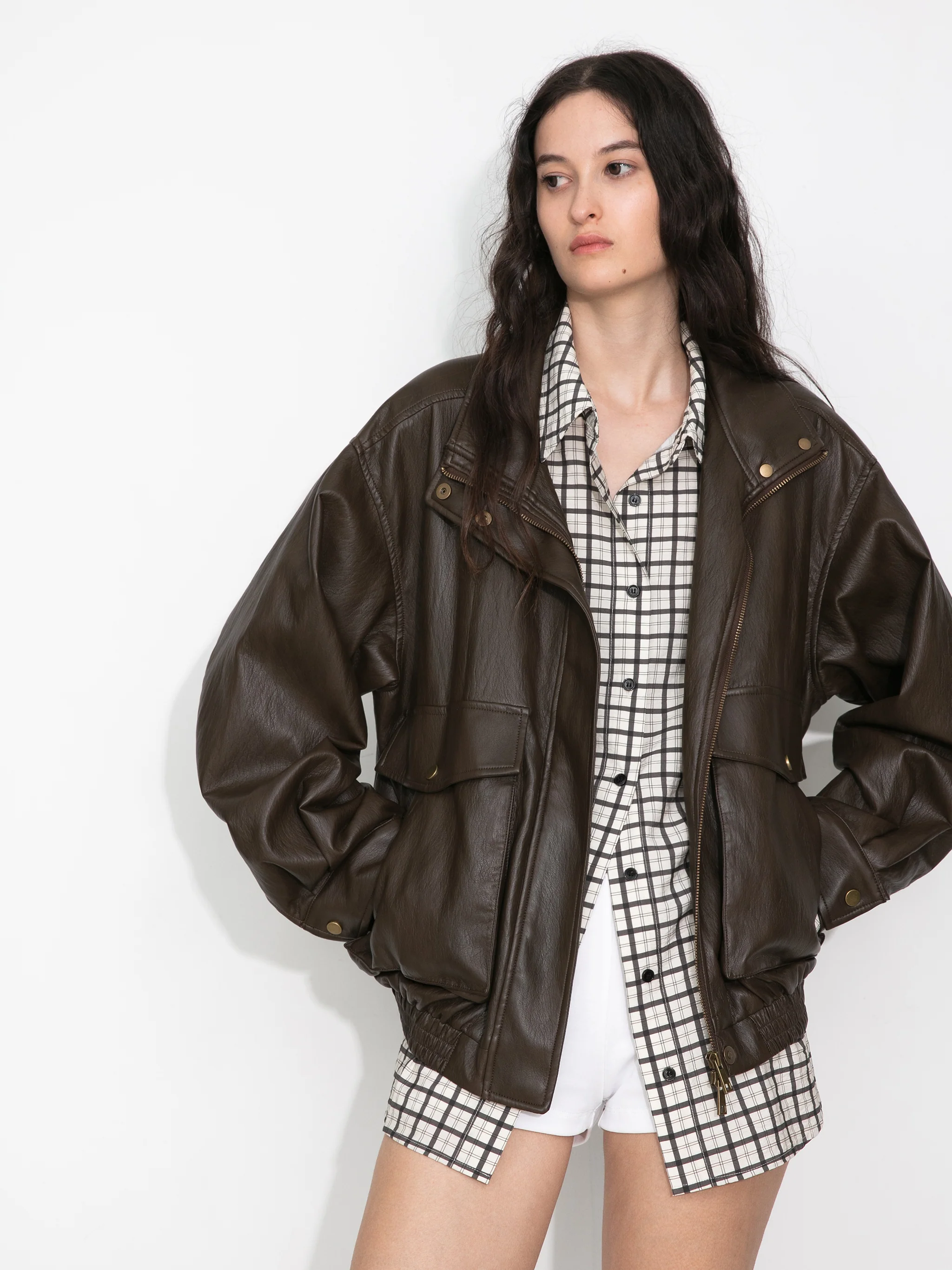 Stand Collar Vintage Faux Leather Jacket - Image 7