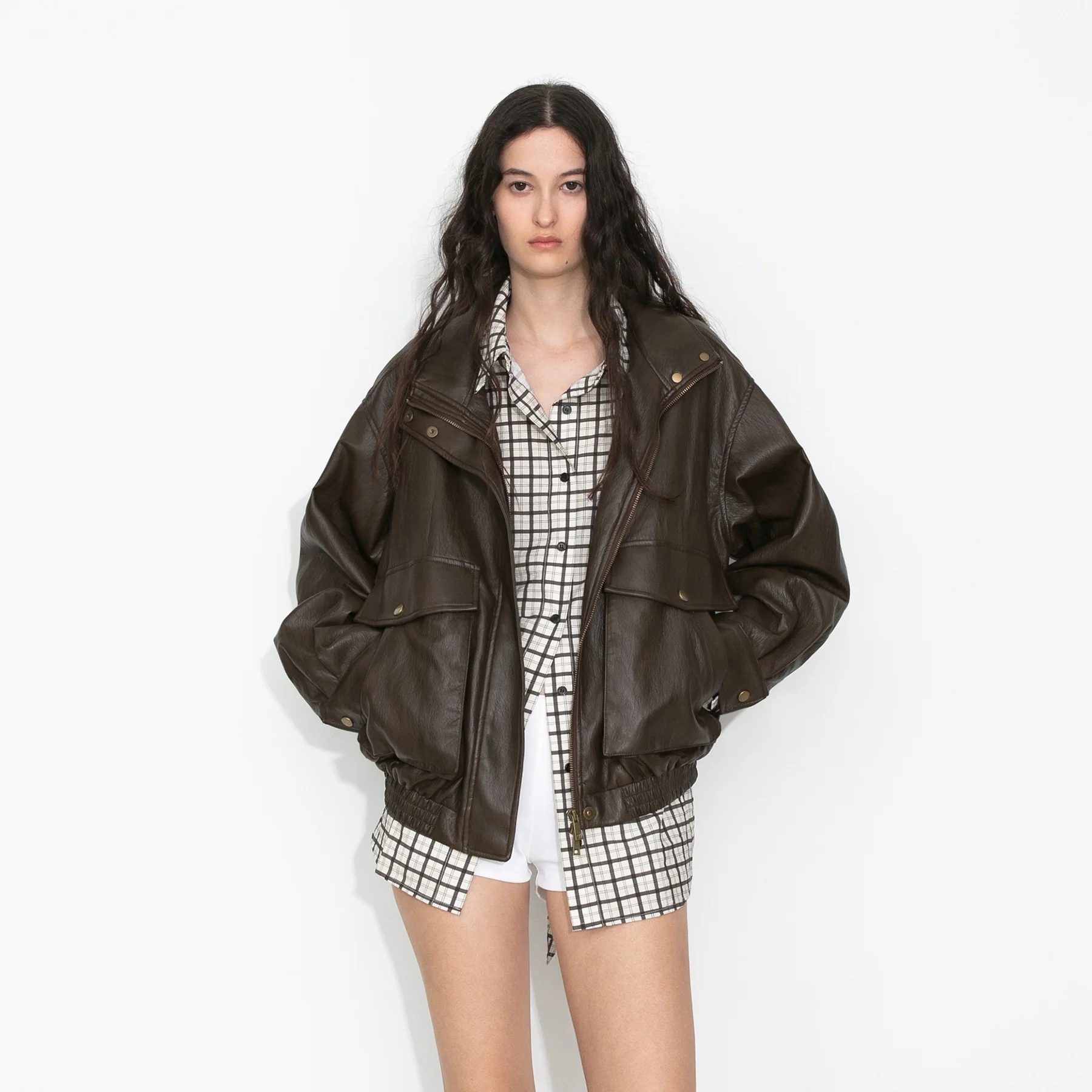 Stand Collar Vintage Faux Leather Jacket - Image 9