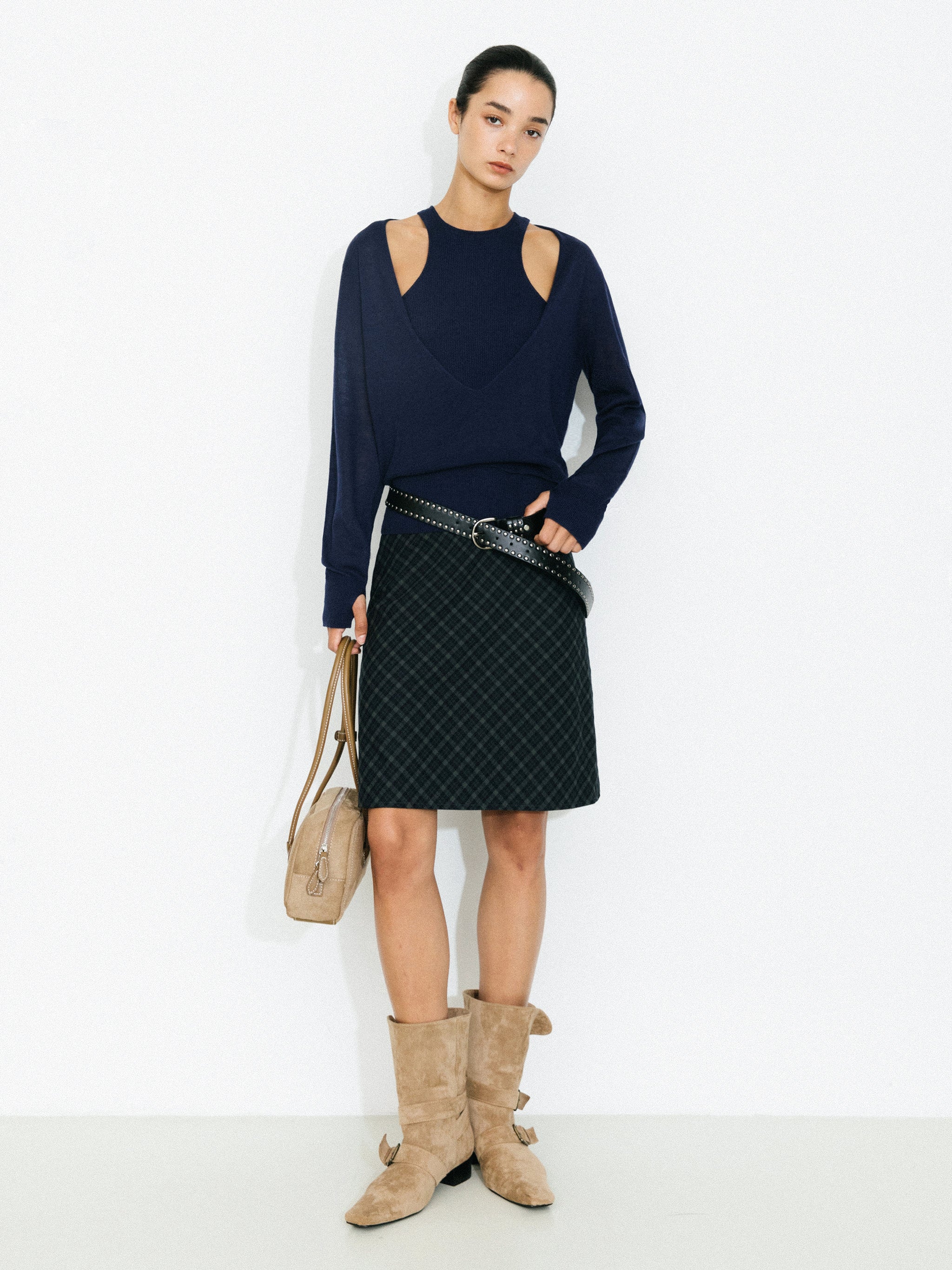 Straight-Cut Check Skirt - Image 5