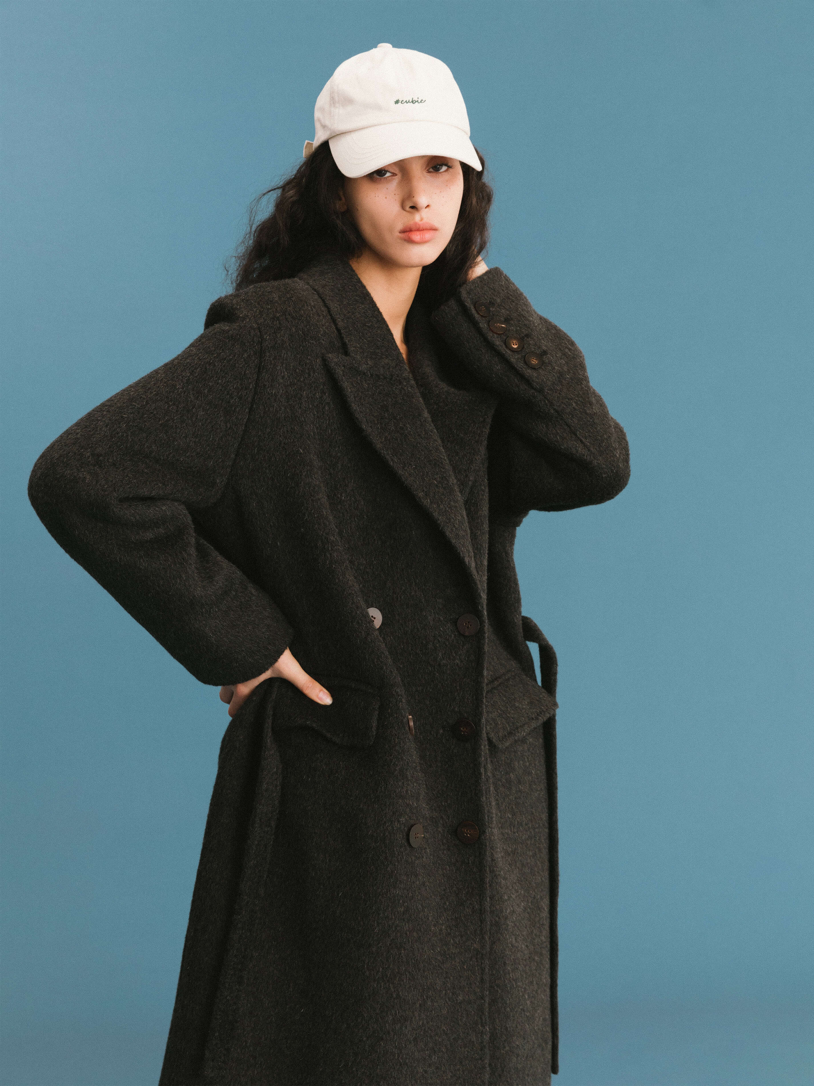 ONE BY CUBIC Straight Wool Blend Long Coat - Image 11
