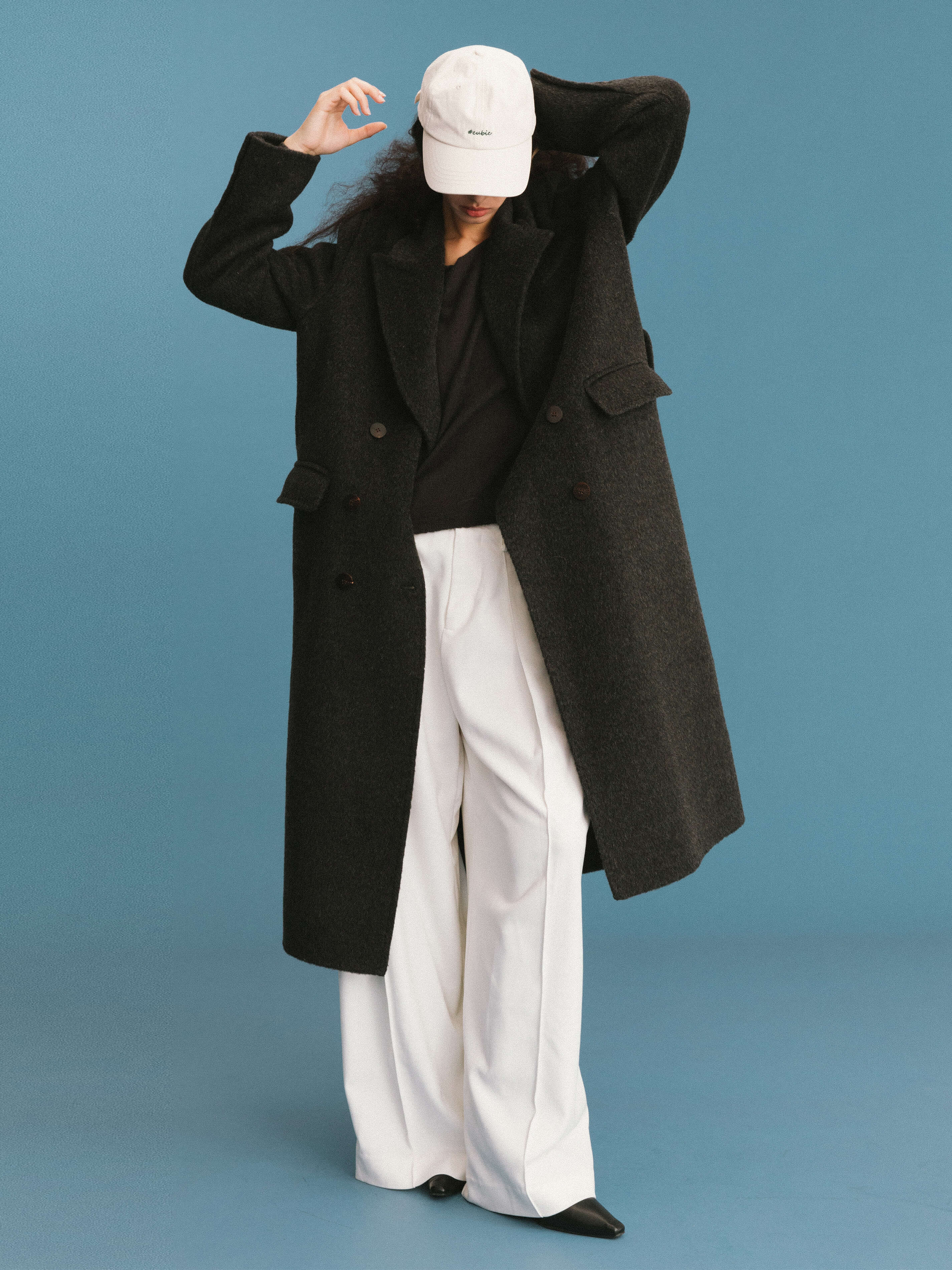 ONE BY CUBIC Straight Wool Blend Long Coat - Image 12