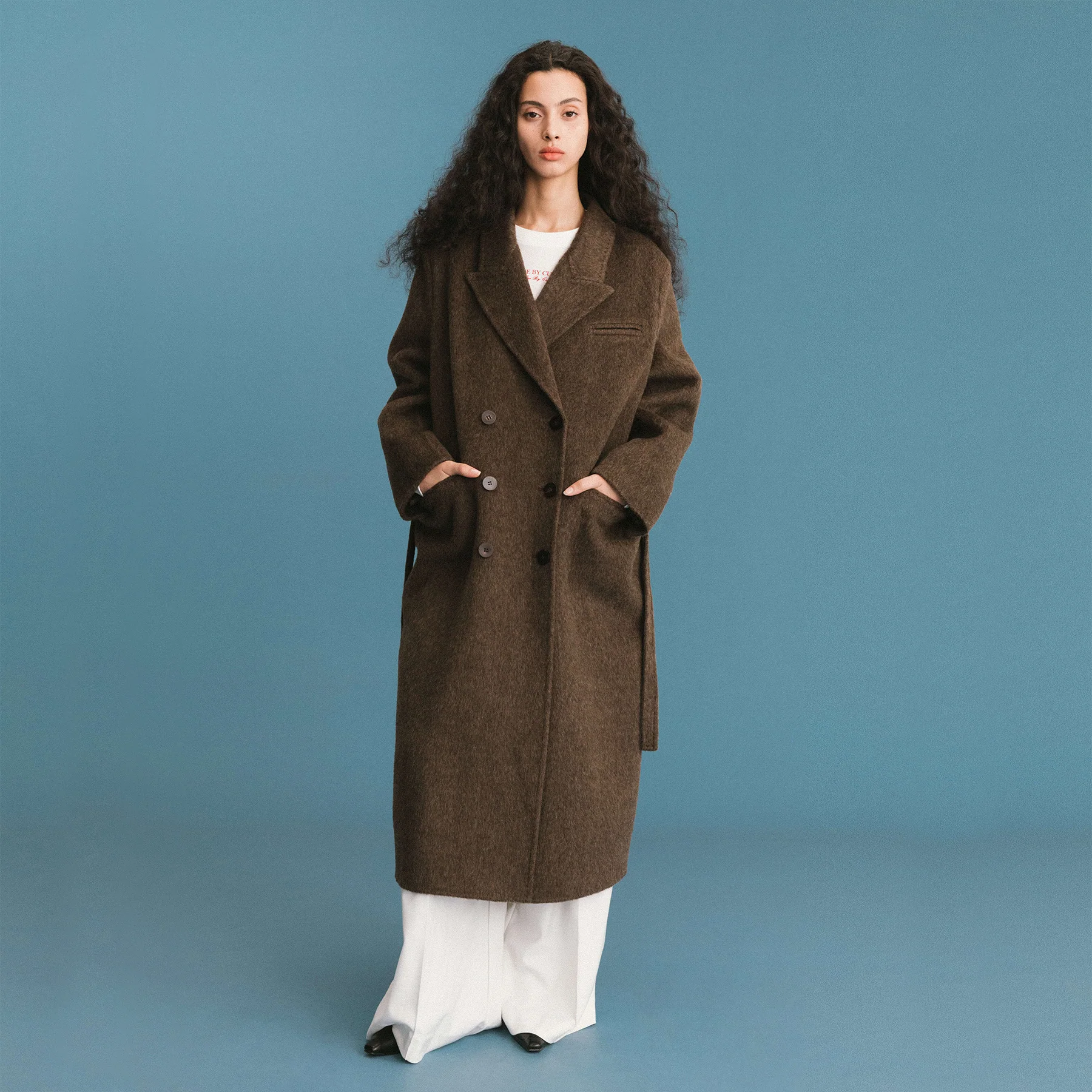 ONE BY CUBIC Straight Wool Blend Long Coat - Image 7
