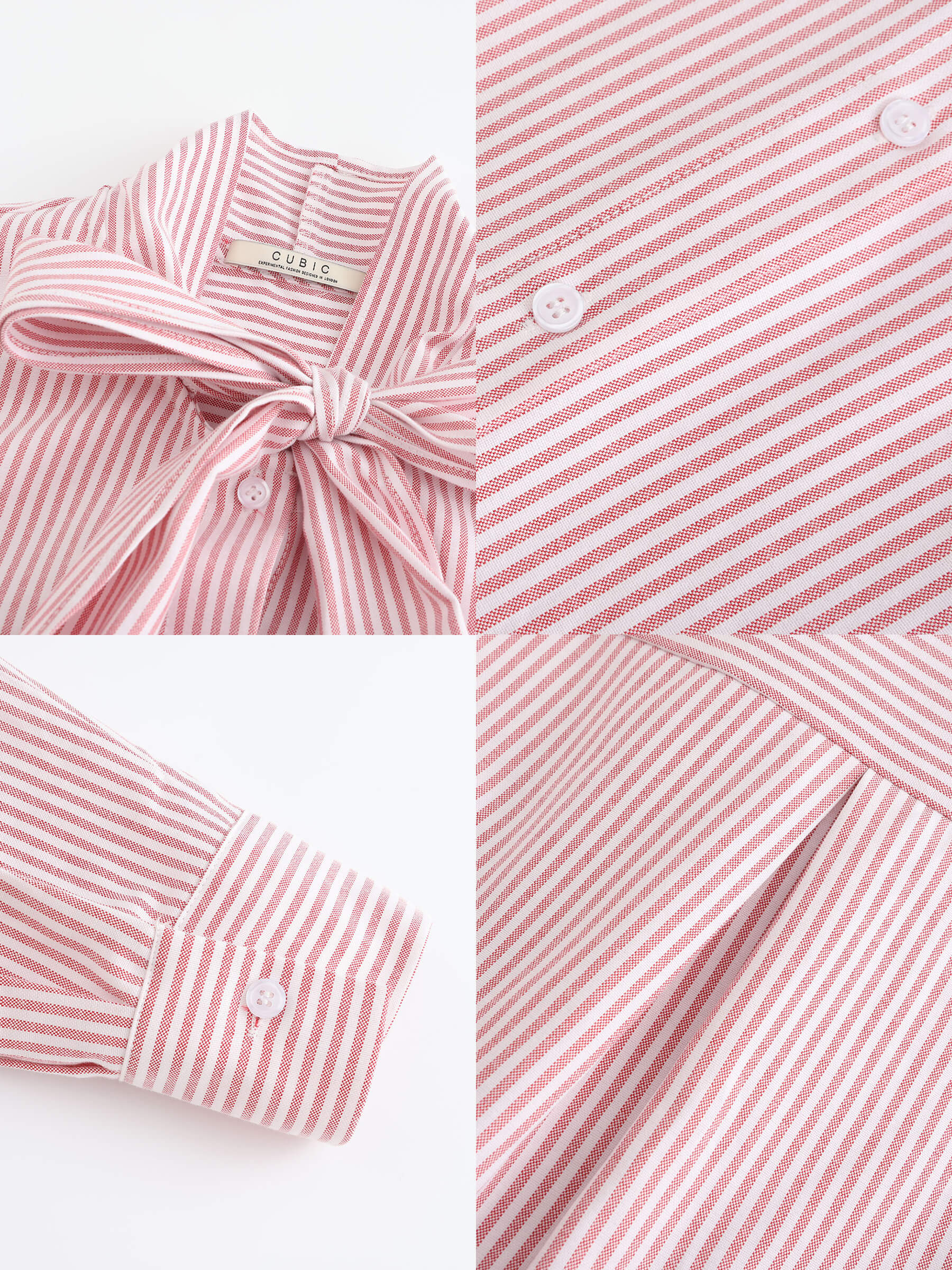 Pinstripe Long Sleeves Shirt with Tie Down Collar - Image 17