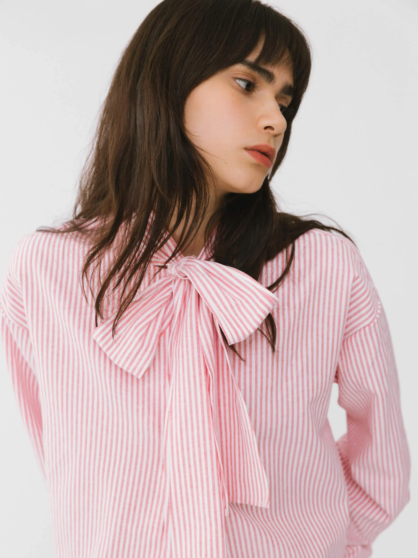 Pinstripe Long Sleeves Shirt with Tie Down Collar - Image 4