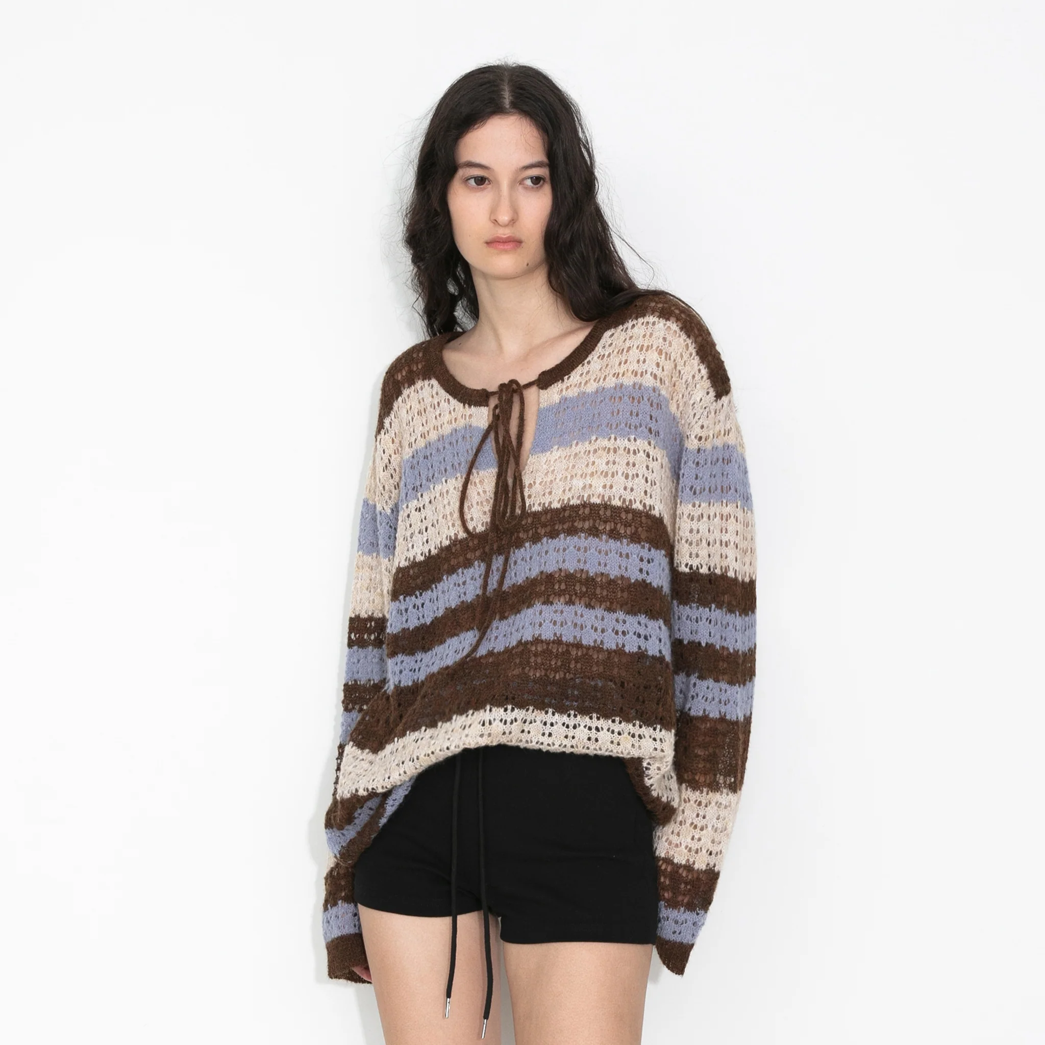 Striped Colour-Block Open-Knit Sweater - Image 3