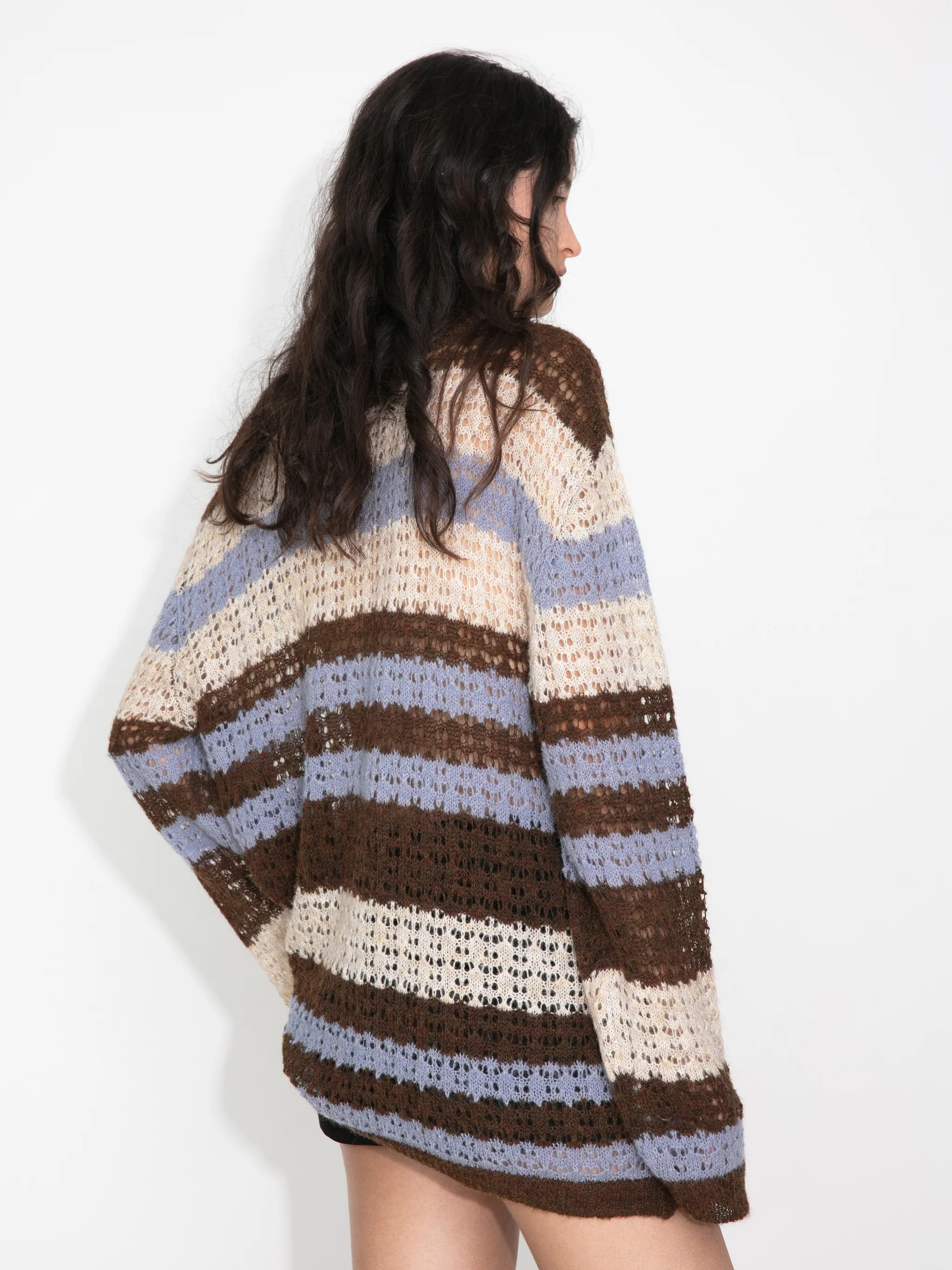 Striped Colour-Block Open-Knit Sweater - Image 6