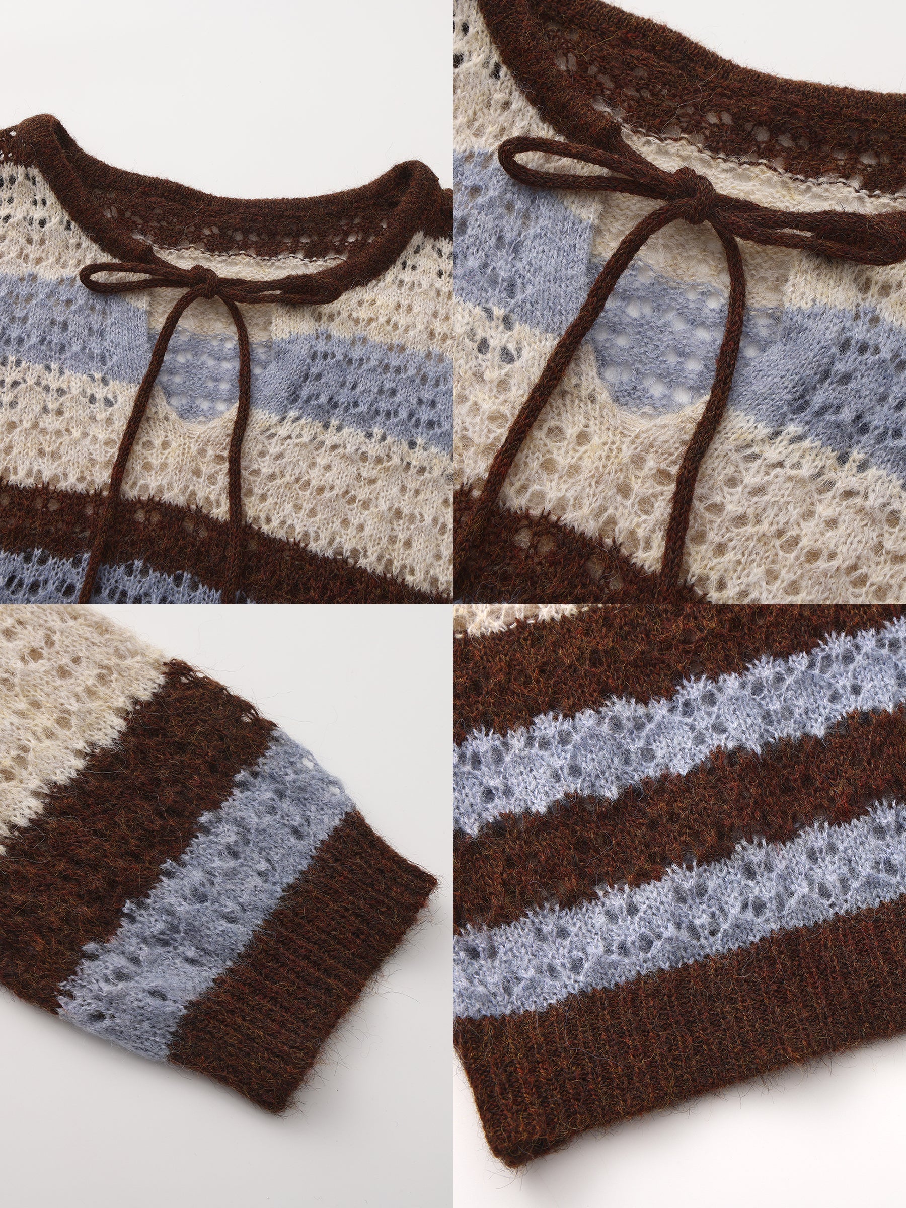 Striped Colour-Block Open-Knit Sweater - Image 9