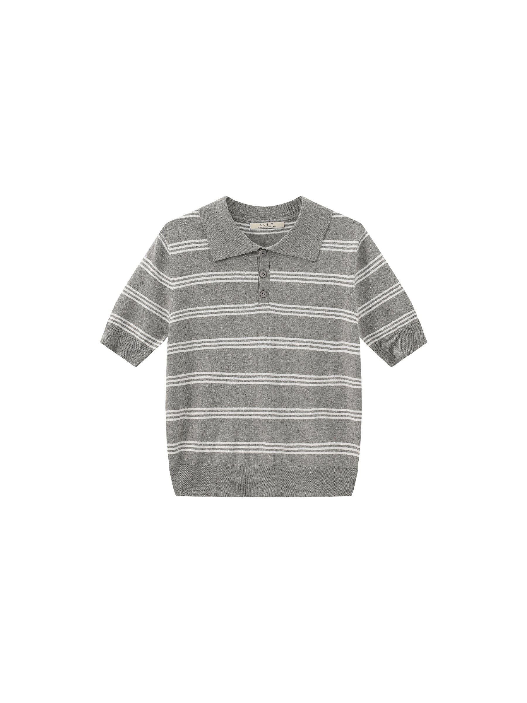 CUBIC-Striped Cropped Polo Collar Cotton T-Shirt - Image 19