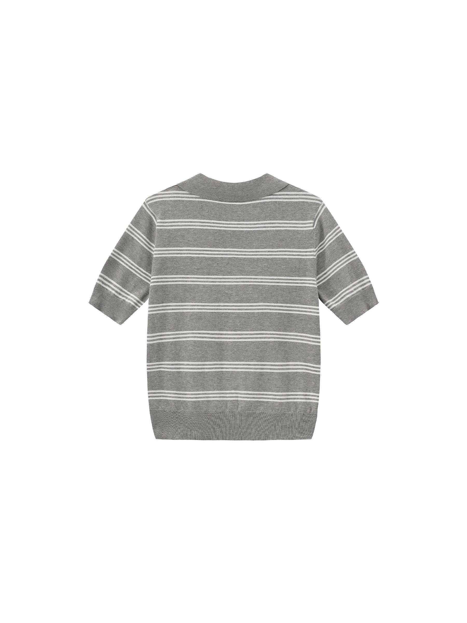 CUBIC-Striped Cropped Polo Collar Cotton T-Shirt - Image 20