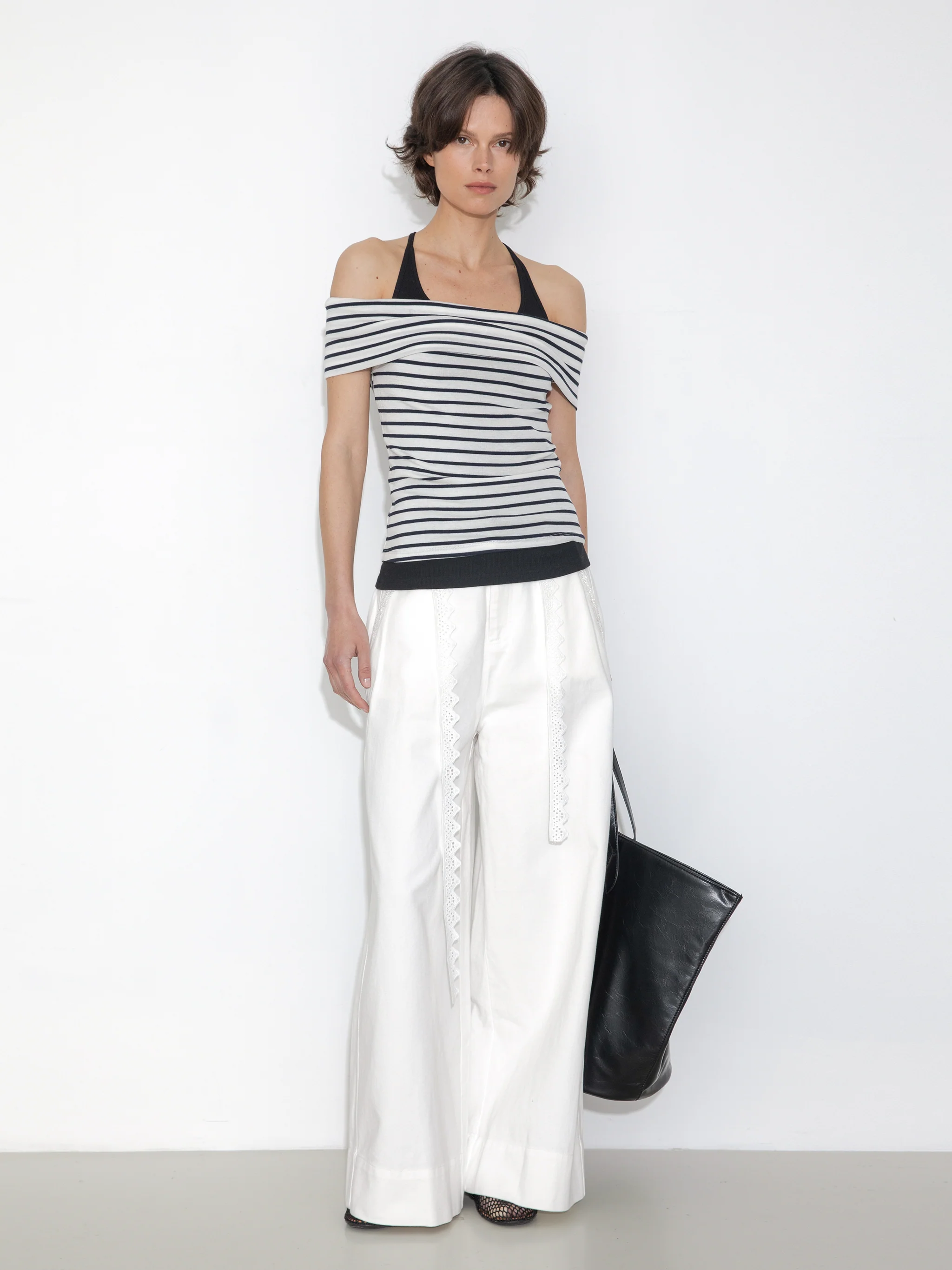 Striped Off-Shoulder Short-Sleeve Top