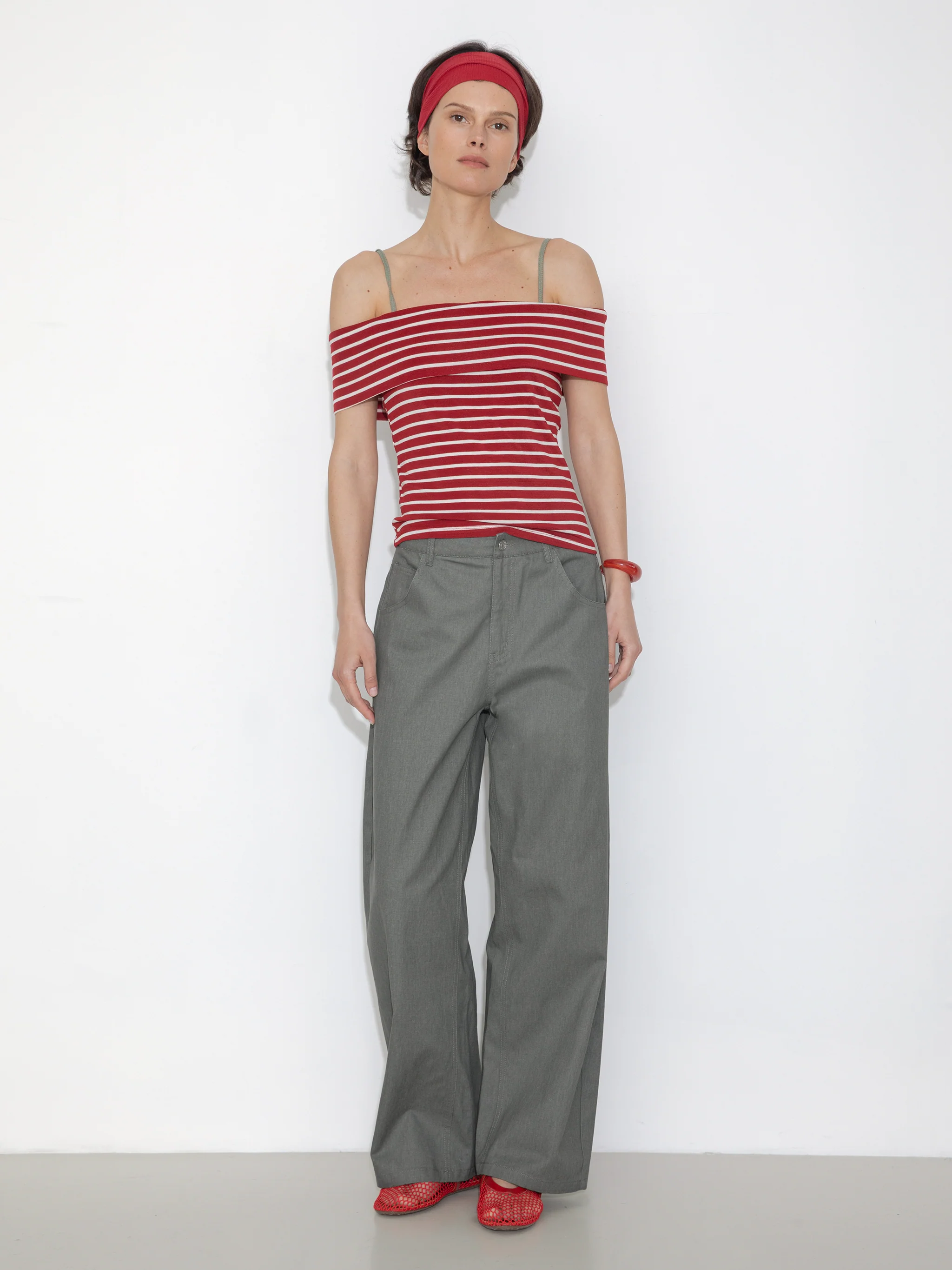 Striped Off-Shoulder Short-Sleeve Top - Image 11