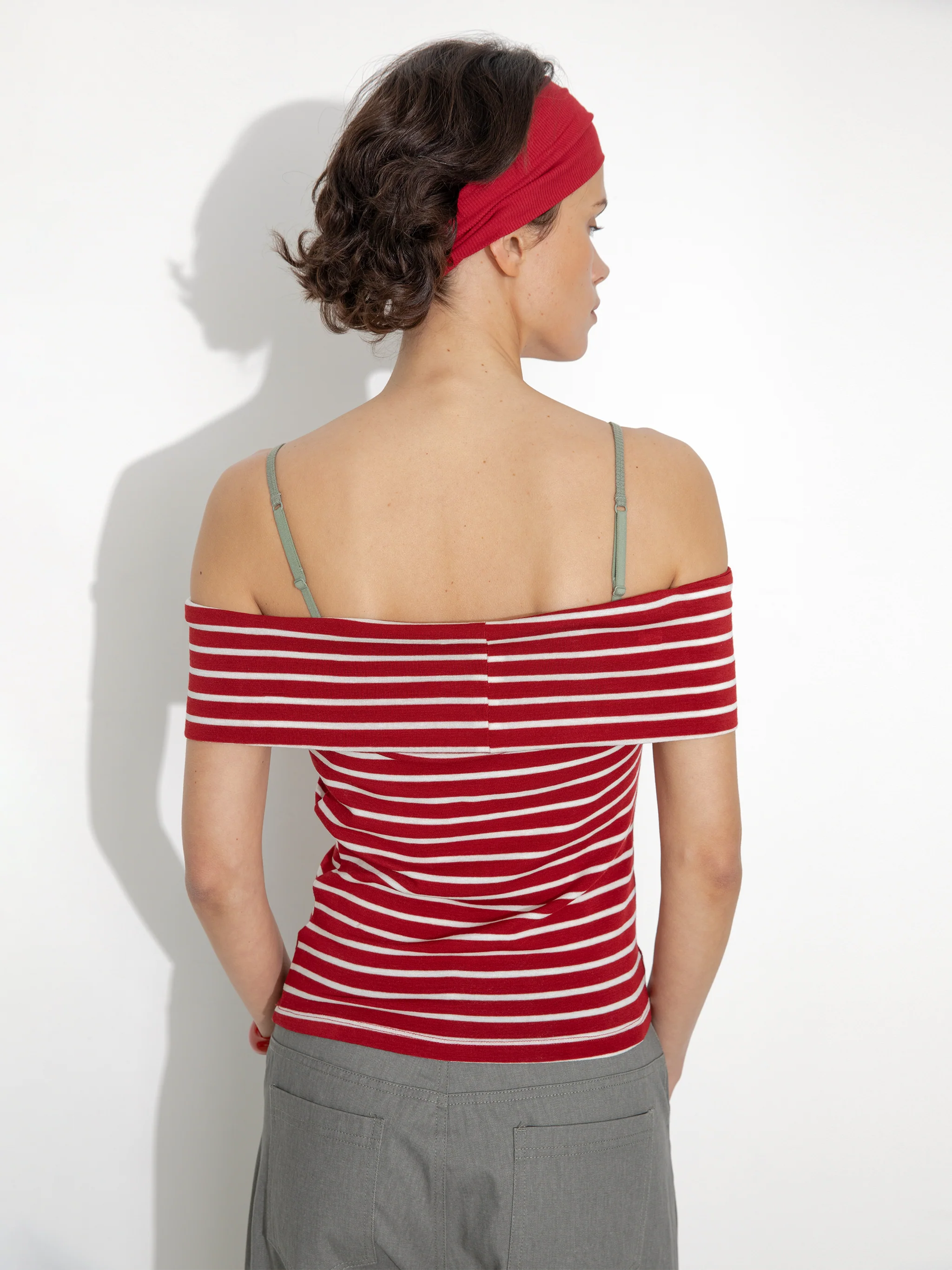Striped Off-Shoulder Short-Sleeve Top - Image 12