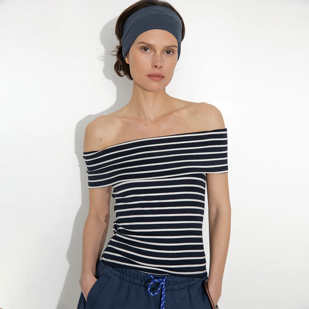 Striped Off-Shoulder Short-Sleeve Top - Image 15