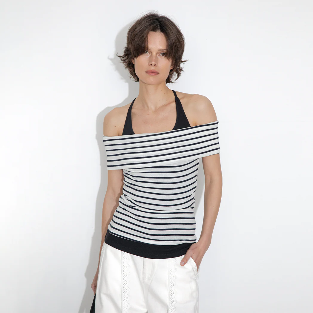 Striped Off-Shoulder Short-Sleeve Top - Image 3